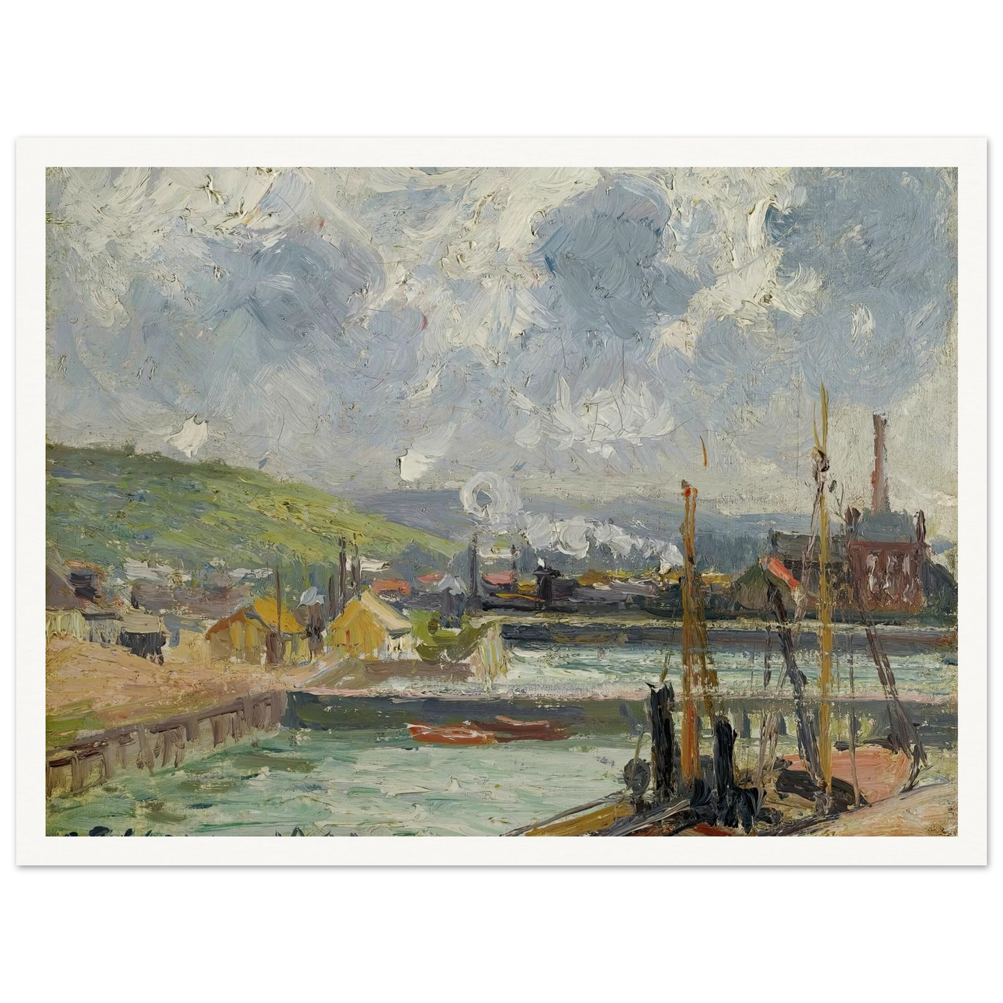 Darse De Pêche Et Bassin Duquesne, Dieppe, Temps Gris Lumineux (1902) Art Print | Camille Pissarro - Framed Poster - 30x40 cm / 12x16″ - Black frame