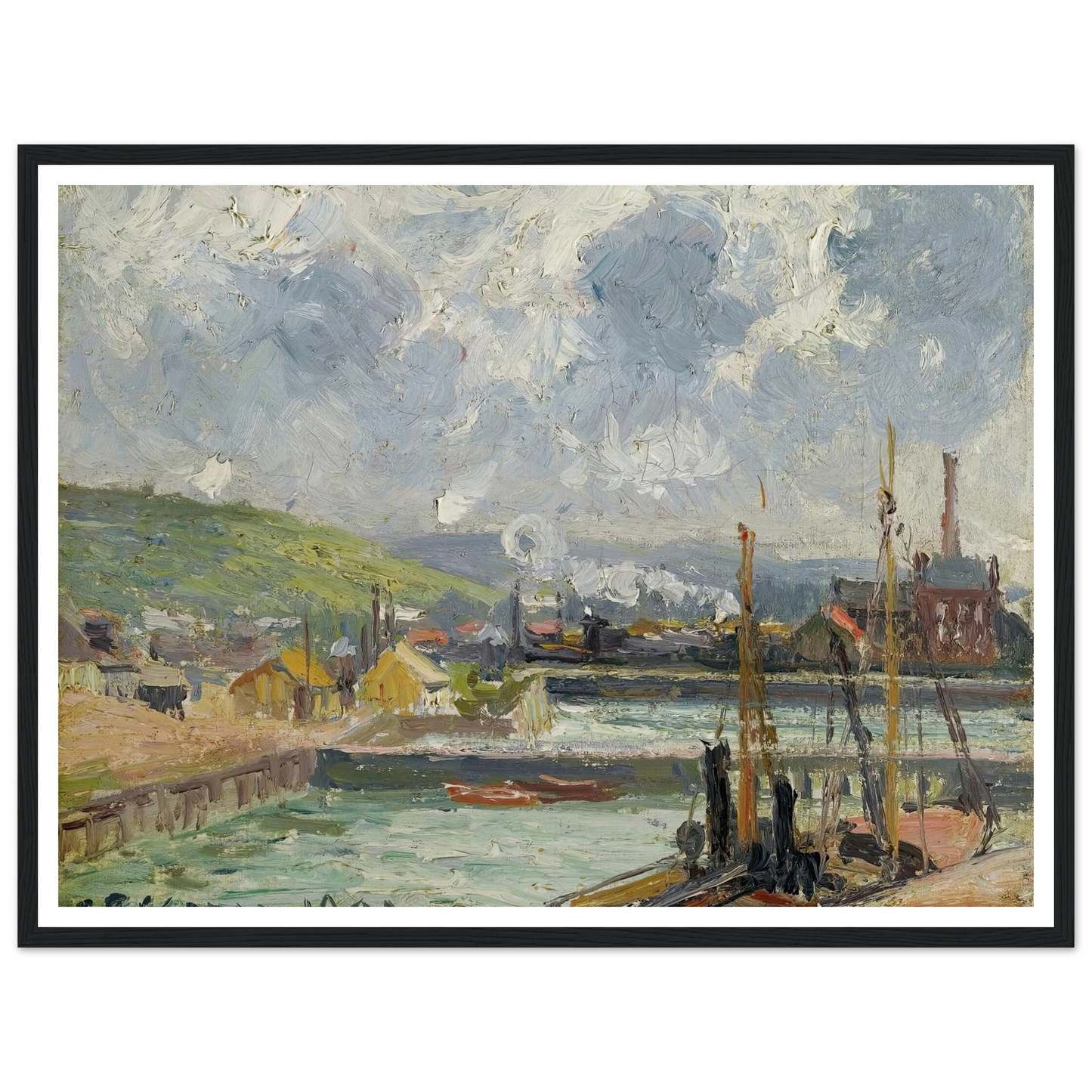 Darse De Pêche Et Bassin Duquesne, Dieppe, Temps Gris Lumineux (1902) Art Print | Camille Pissarro - Framed Poster - 30x40 cm / 12x16″ - Black frame