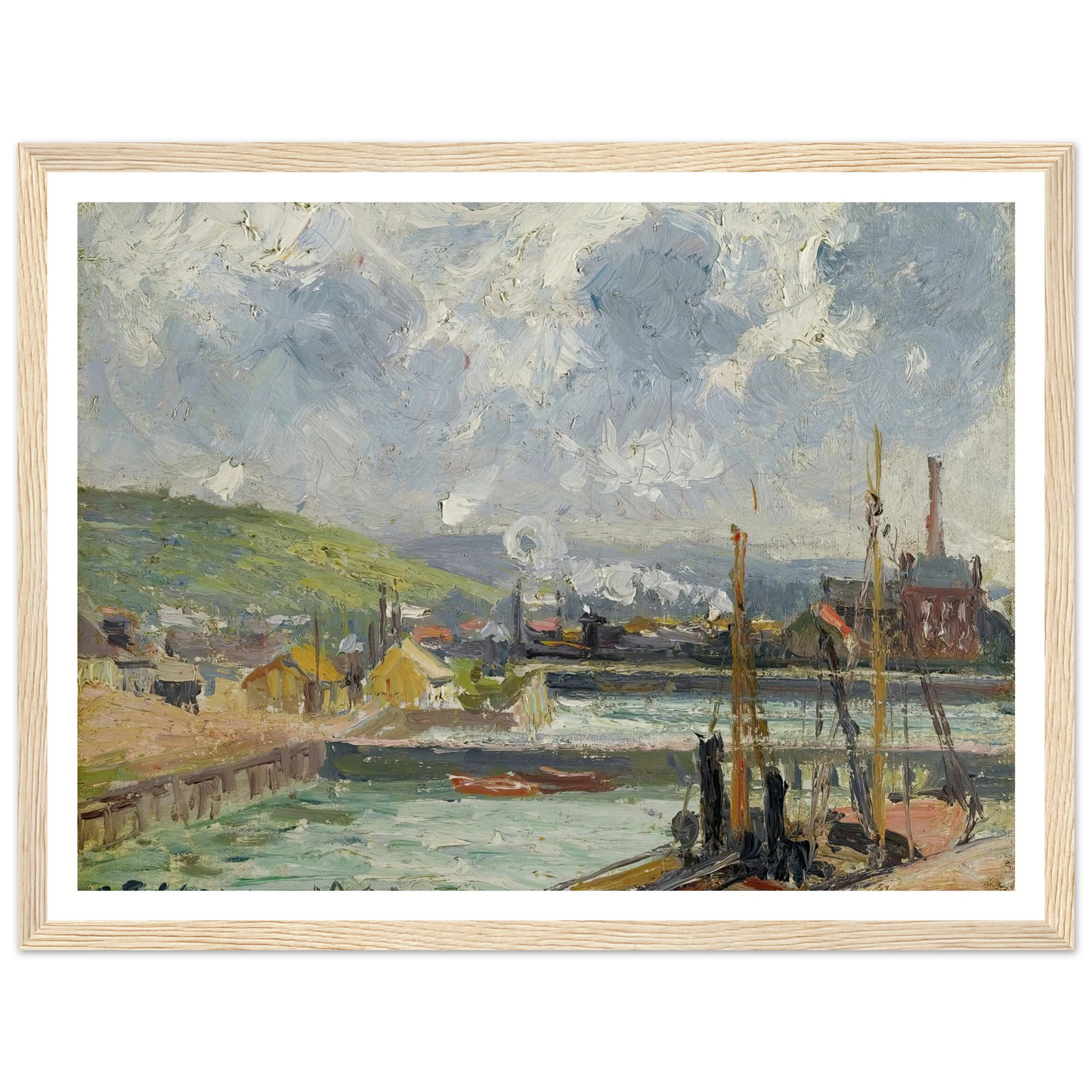 Darse De Pêche Et Bassin Duquesne, Dieppe, Temps Gris Lumineux (1902) Art Print | Camille Pissarro - Framed Poster - 30x40 cm / 12x16″ - Black frame