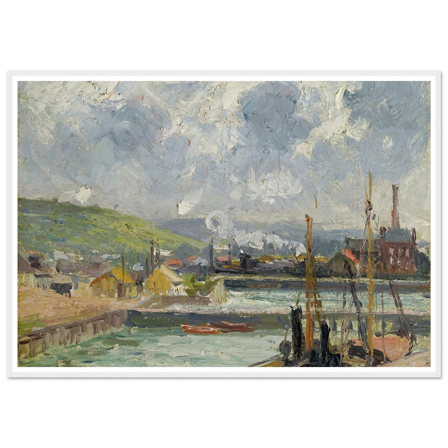 Darse De Pêche Et Bassin Duquesne, Dieppe, Temps Gris Lumineux (1902) Art Print | Camille Pissarro - Framed Poster - 30x40 cm / 12x16″ - Black frame