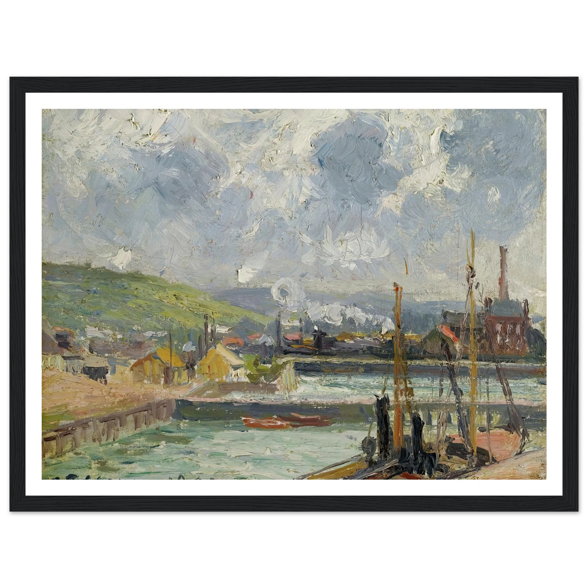 Darse De Pêche Et Bassin Duquesne, Dieppe, Temps Gris Lumineux (1902) Art Print | Camille Pissarro - Framed Poster - 30x40 cm / 12x16″ - Black frame