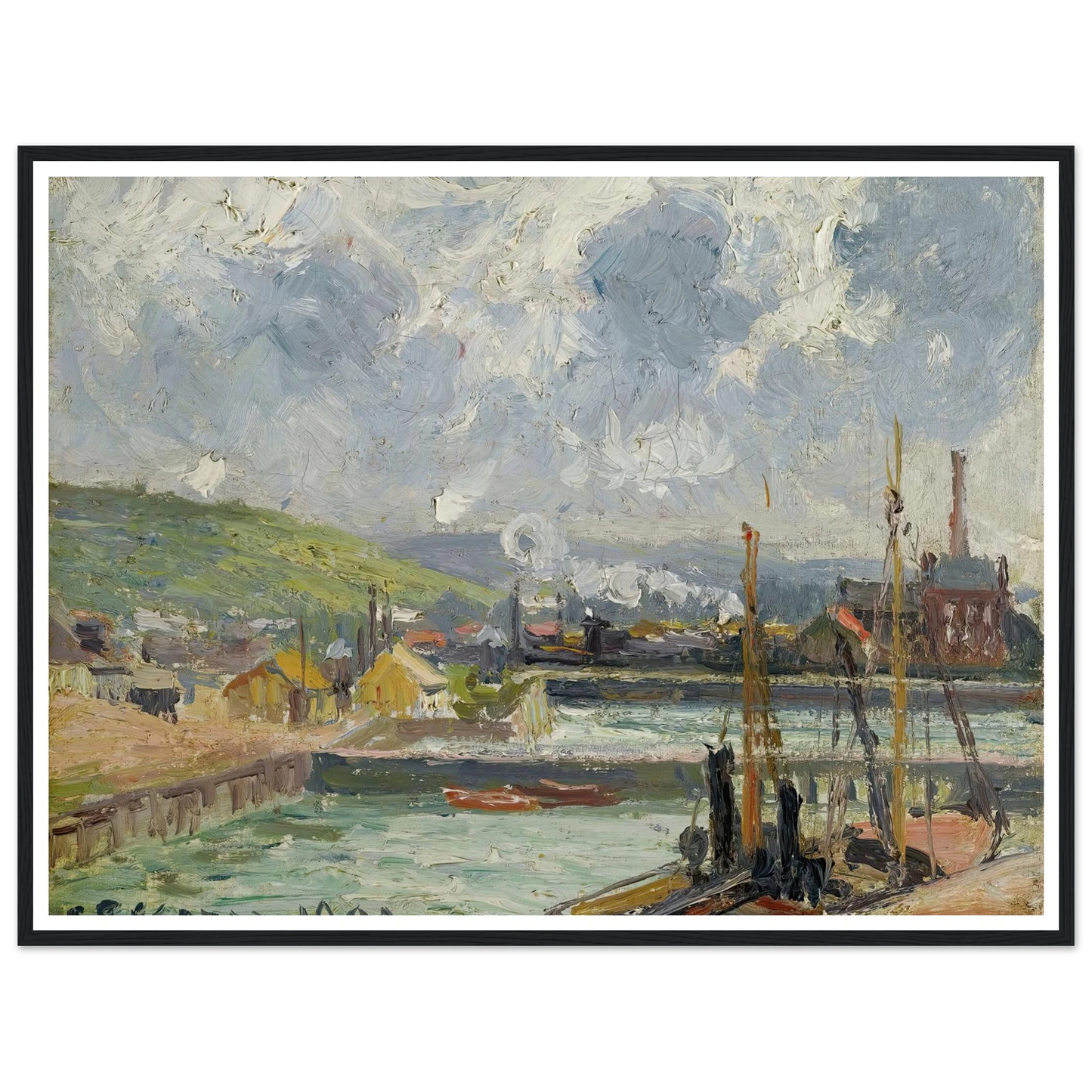 Darse De Pêche Et Bassin Duquesne, Dieppe, Temps Gris Lumineux (1902) Art Print | Camille Pissarro - Framed Poster - 30x40 cm / 12x16″ - Black frame
