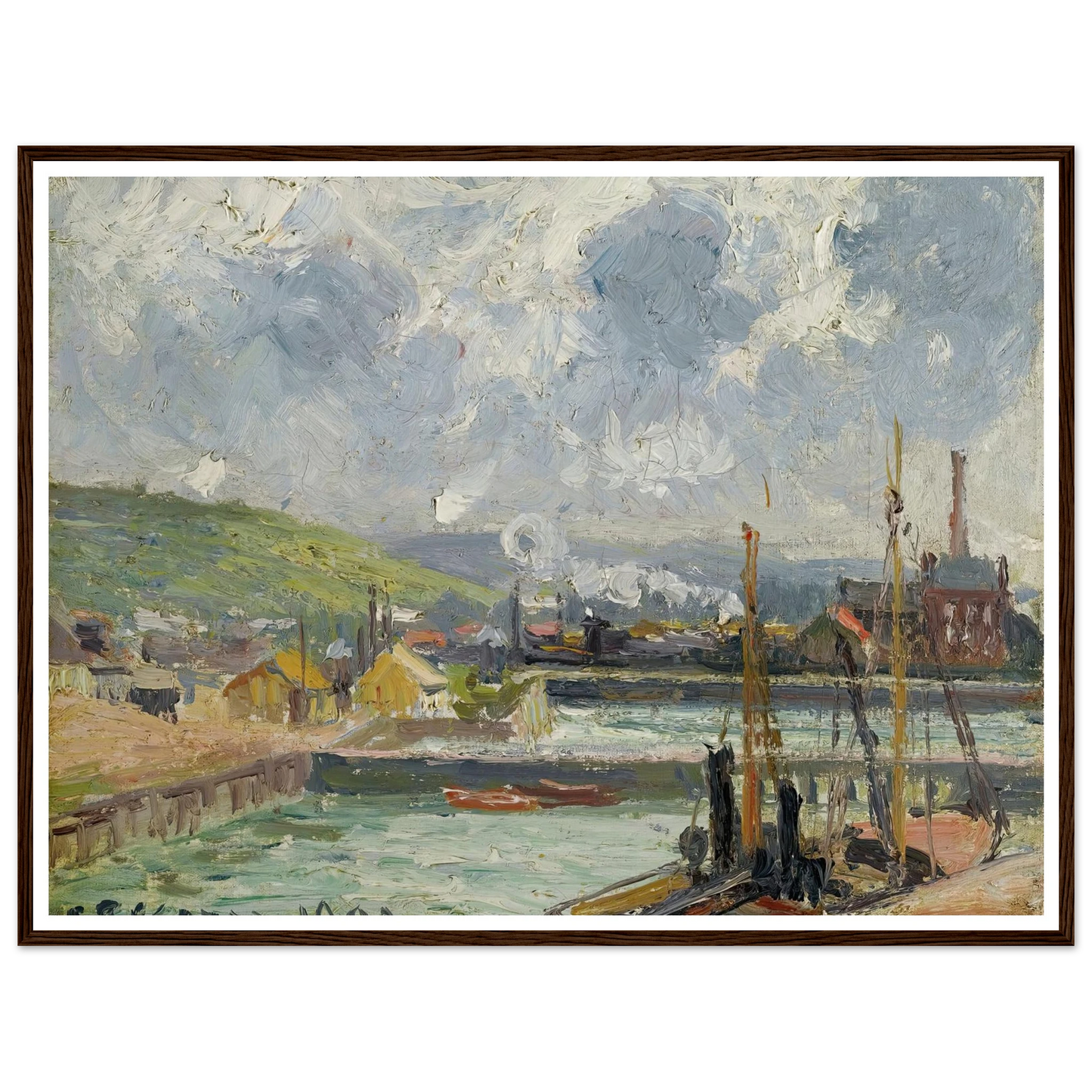 Darse De Pêche Et Bassin Duquesne, Dieppe, Temps Gris Lumineux (1902) Art Print | Camille Pissarro - Framed Poster - 30x40 cm / 12x16″ - Black frame