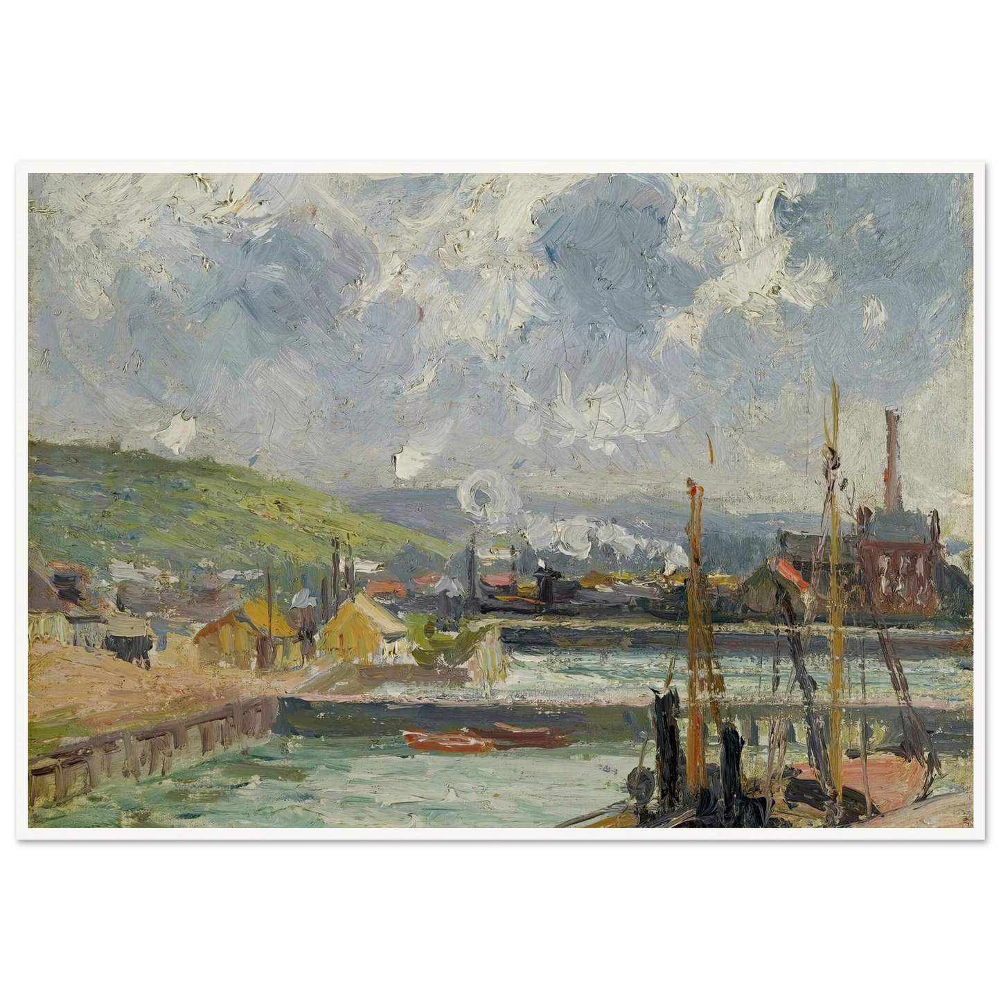 Darse De Pêche Et Bassin Duquesne, Dieppe, Temps Gris Lumineux (1902) Art Print | Camille Pissarro - Framed Poster - 30x40 cm / 12x16″ - Black frame