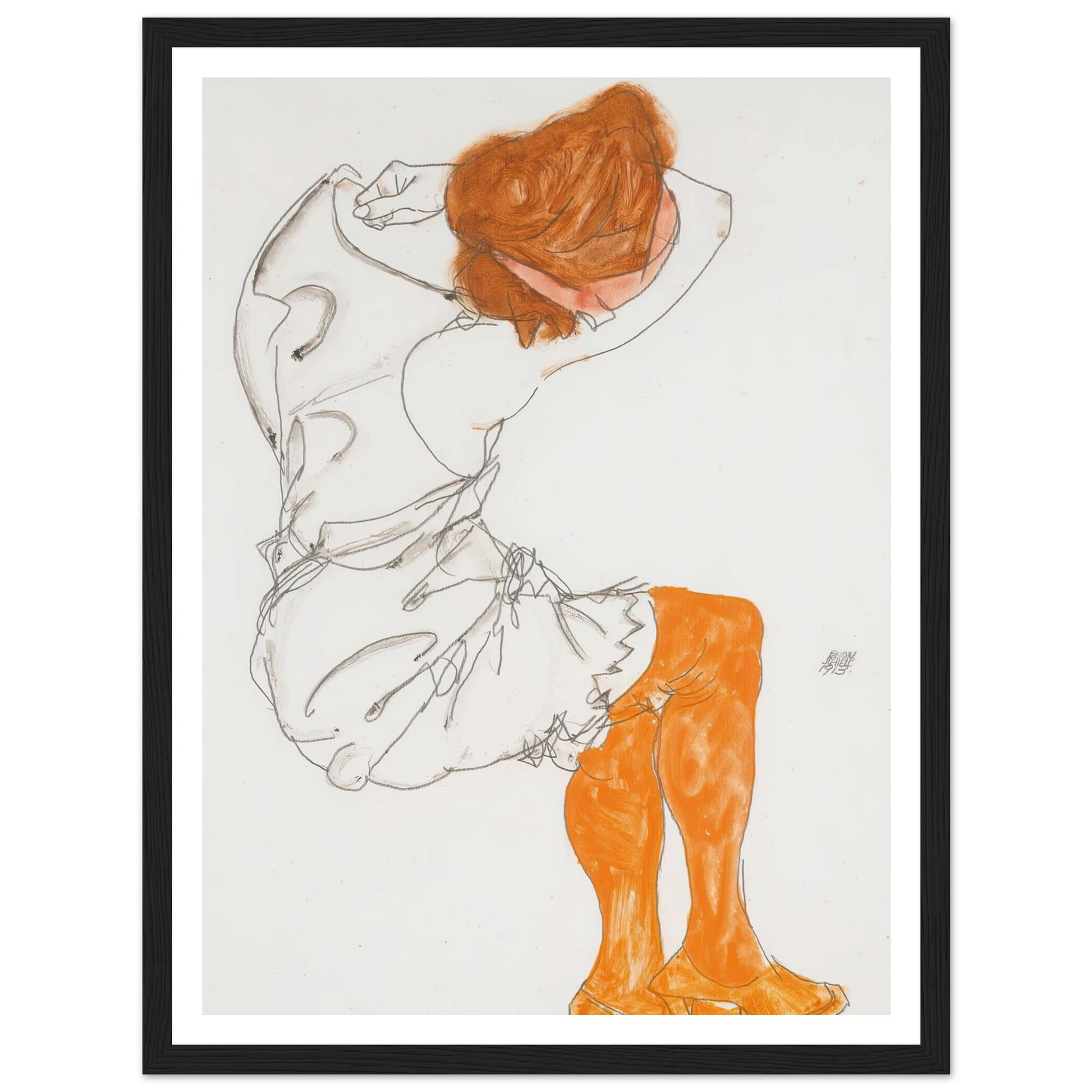Das Schlafende Mädchen (The Sleeping Girl) (1913) Art Print | Egon Schiele - Framed Poster - 30x40 cm / 12x16″ - Black frame
