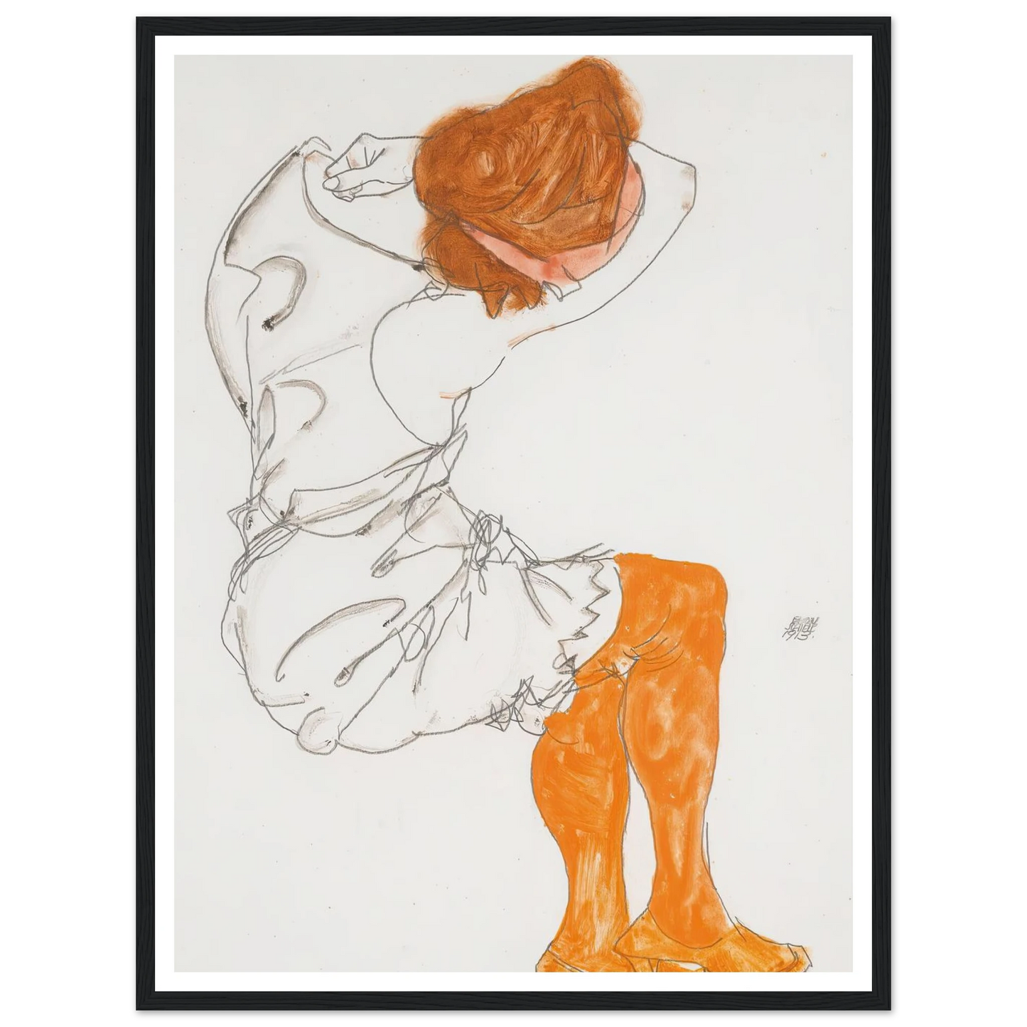 Das Schlafende Mädchen (The Sleeping Girl) (1913) Art Print | Egon Schiele - Framed Poster - 30x40 cm / 12x16″ - Black frame