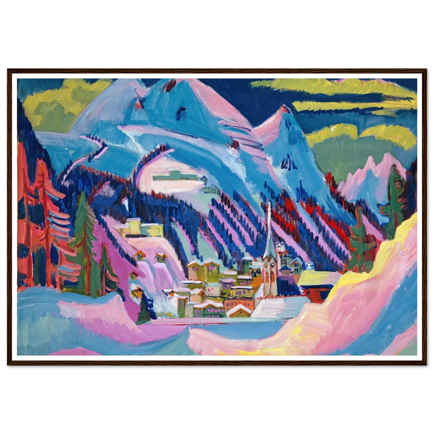 Davos in Winter. Davos in Snow - Framed Poster - 30x40 cm / 12x16″ - Black frame