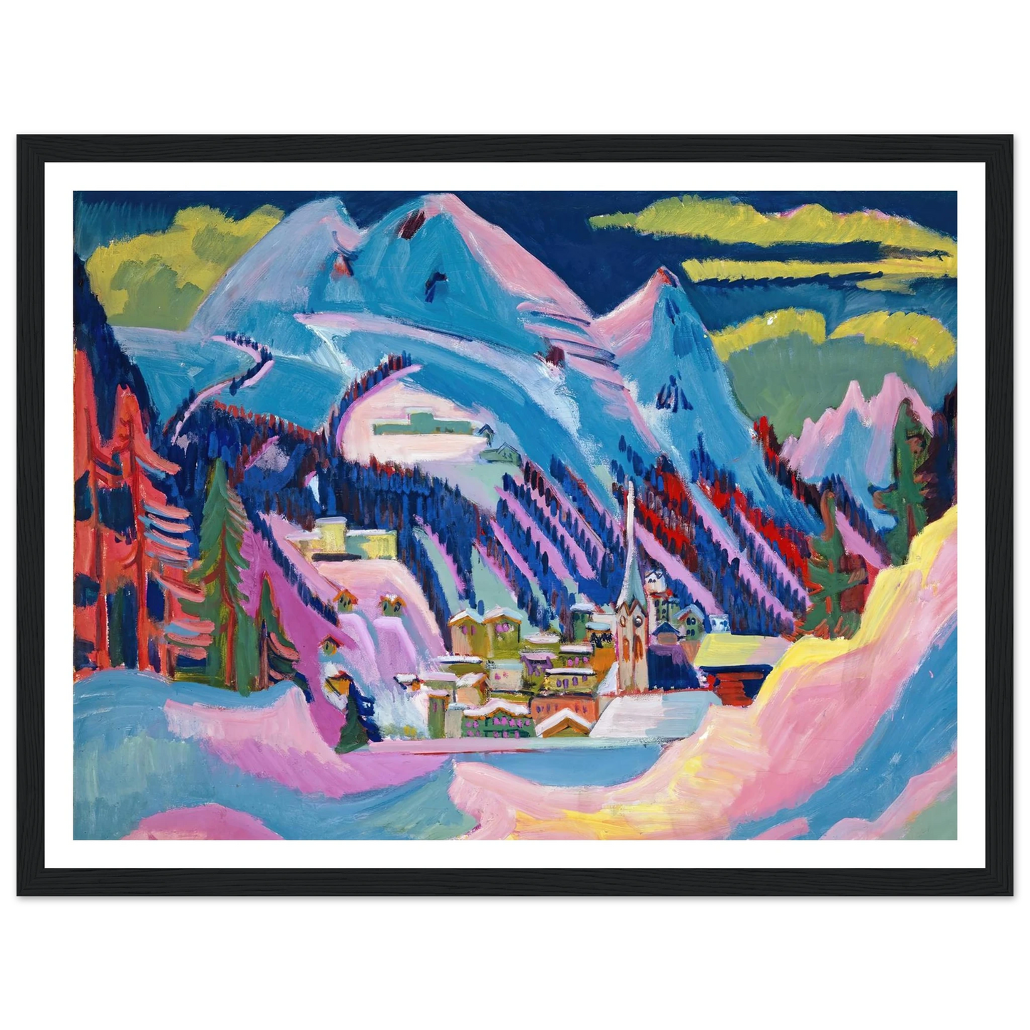 Davos in Winter. Davos in Snow - Framed Poster - 30x40 cm / 12x16″ - Black frame