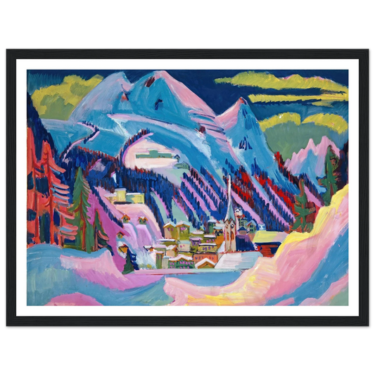 Davos in Winter. Davos in Snow - Framed Poster - 30x40 cm / 12x16″ - Black frame