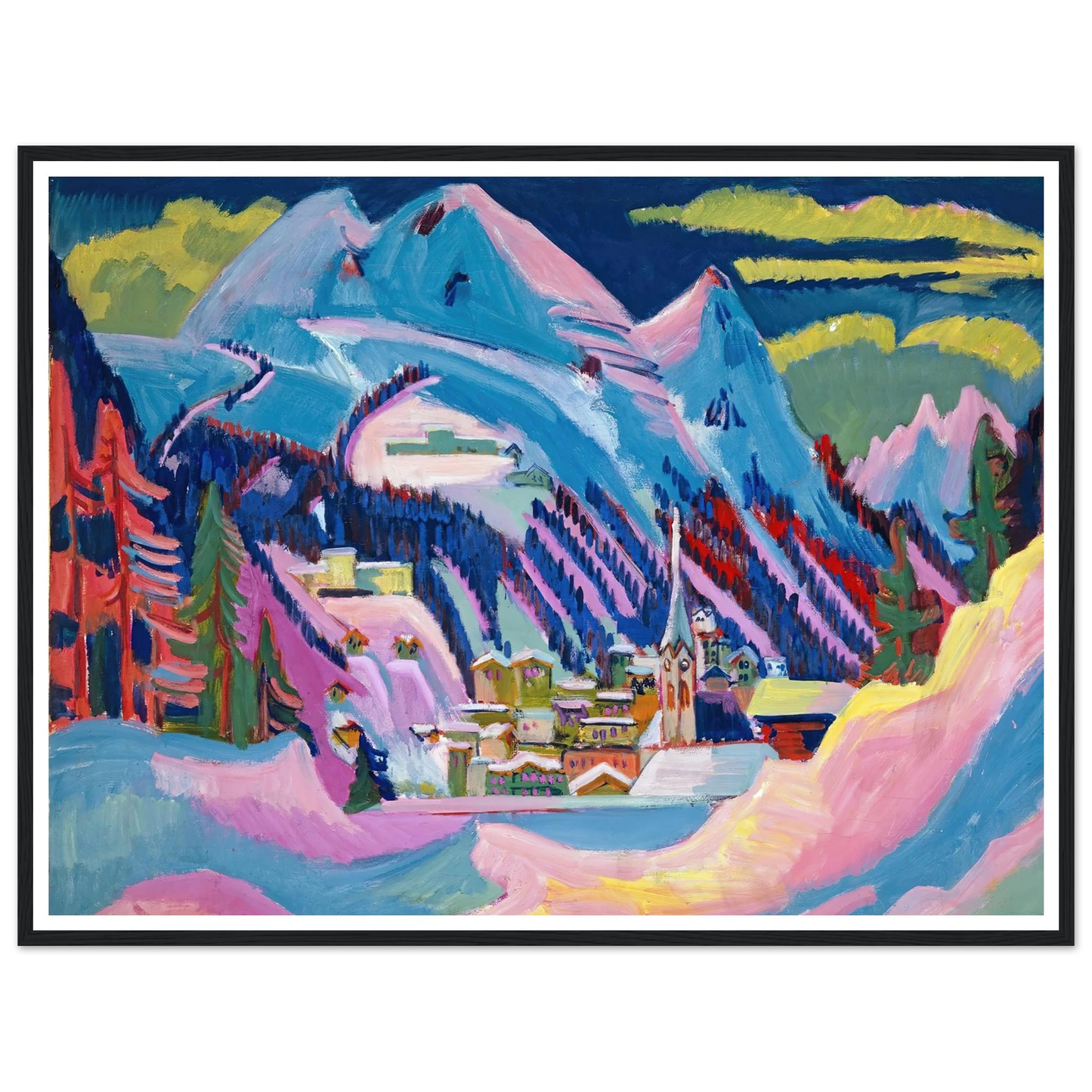 Davos in Winter. Davos in Snow - Framed Poster - 30x40 cm / 12x16″ - Black frame