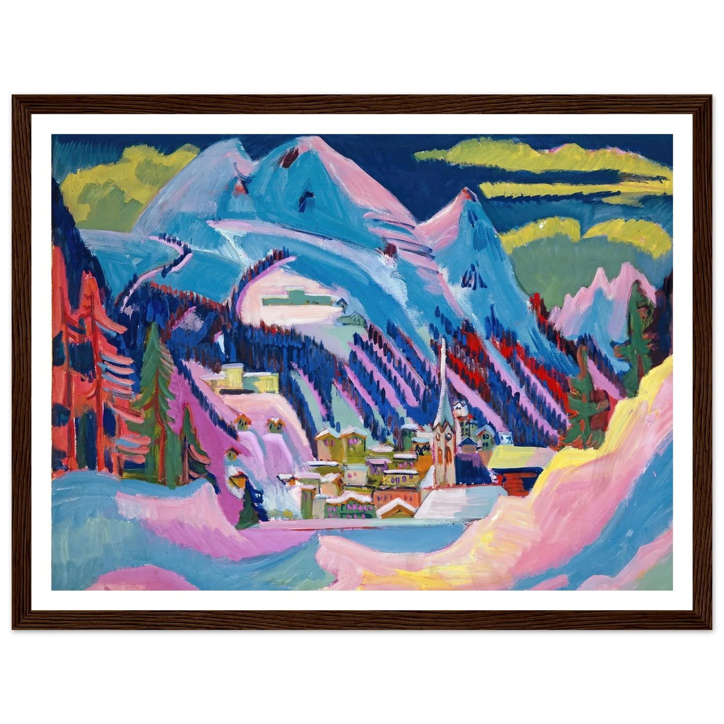 Davos in Winter. Davos in Snow - Framed Poster - 30x40 cm / 12x16″ - Black frame