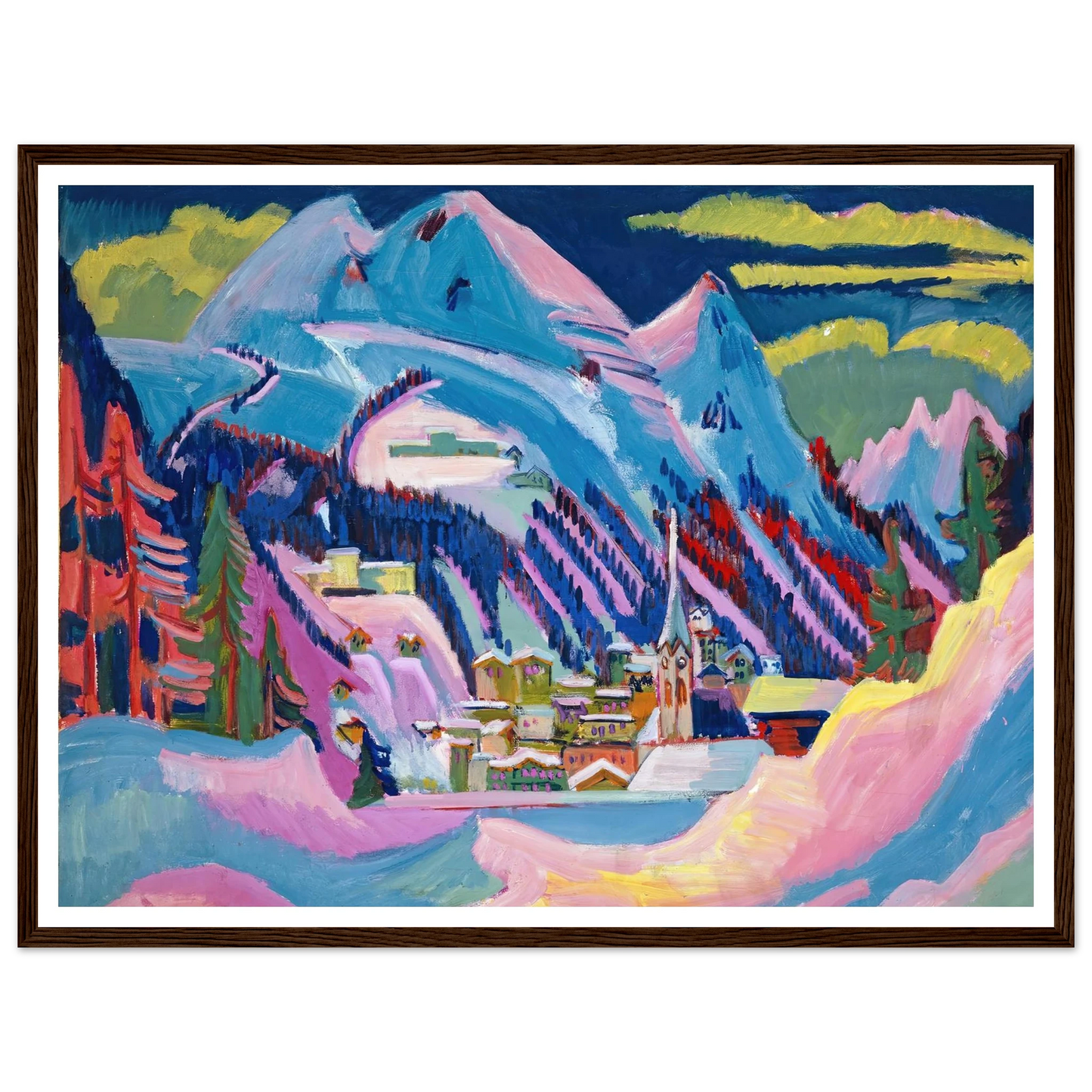 Davos in Winter. Davos in Snow - Framed Poster - 30x40 cm / 12x16″ - Black frame