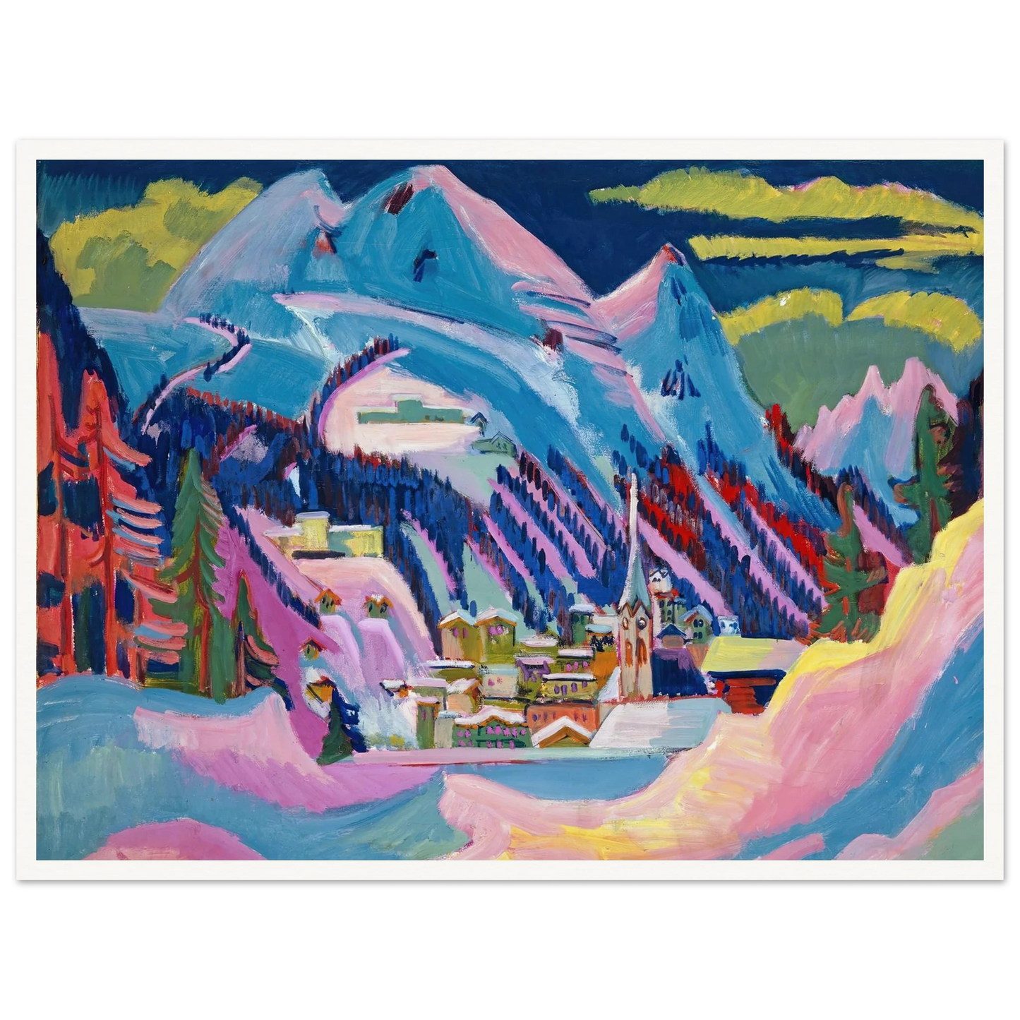 Davos in Winter. Davos in Snow - Framed Poster - 30x40 cm / 12x16″ - Black frame
