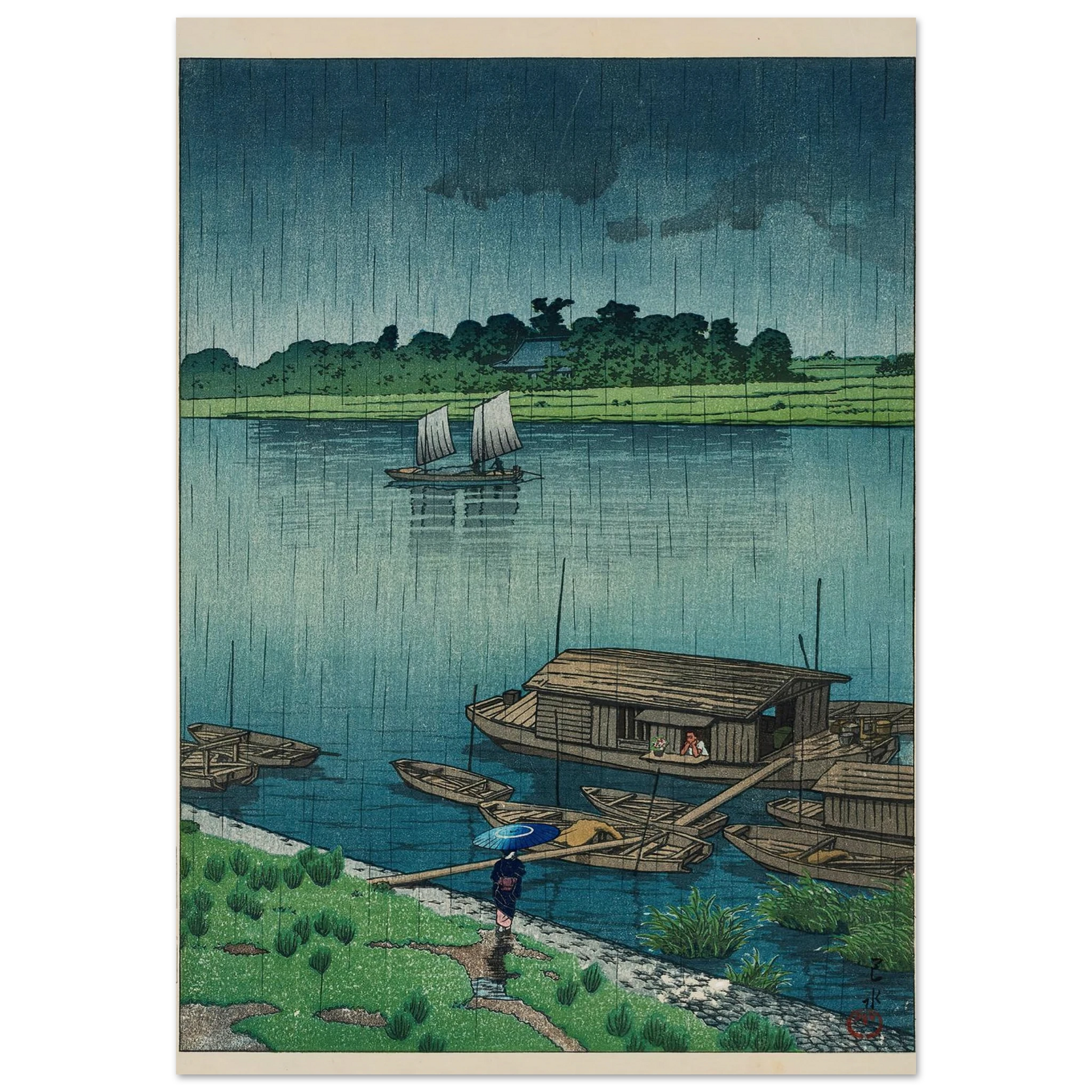 Samidare (Arakawa) (Early summer rain at Arakawa) (1932) Art Print | Kawase Hasui-Quipham Collections