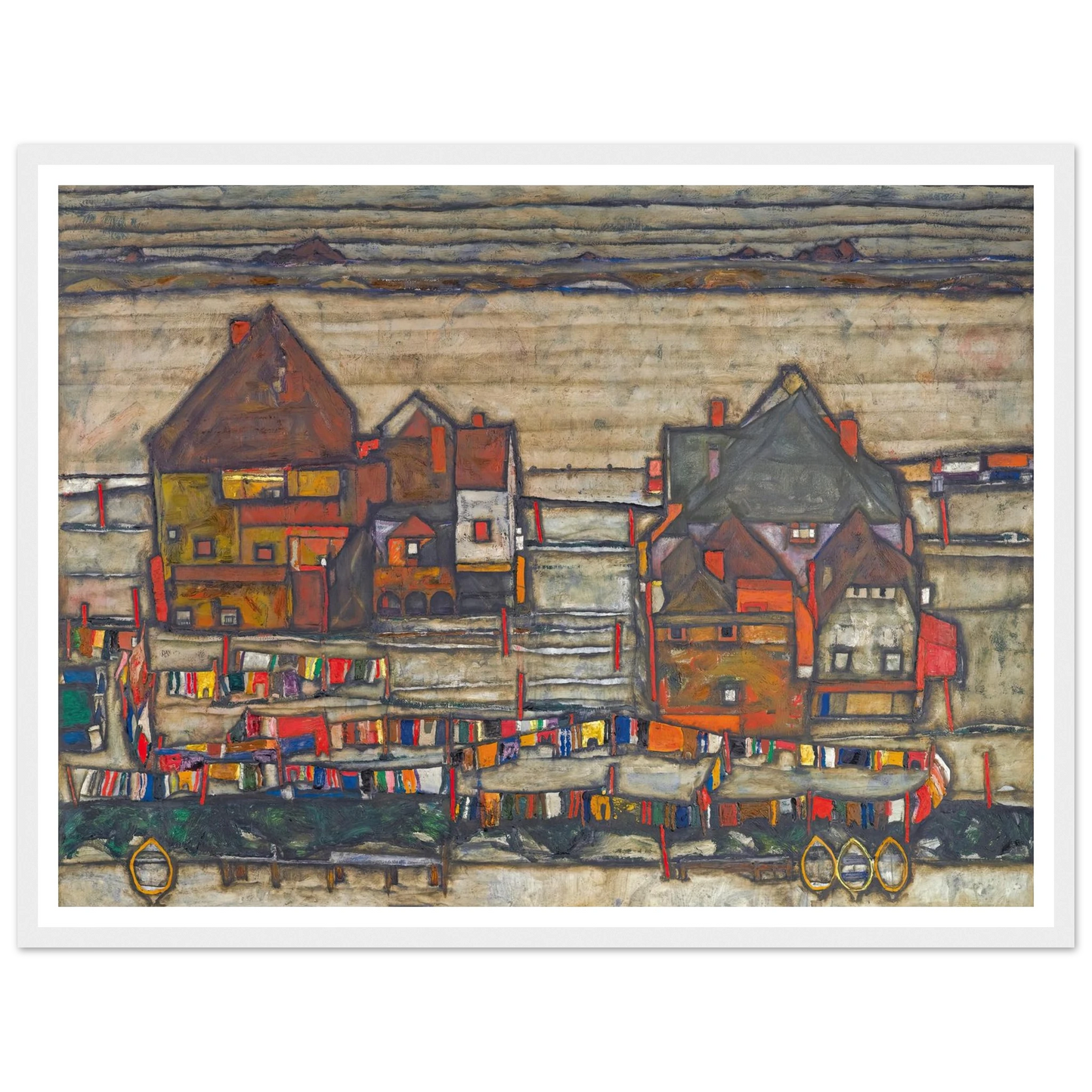 Houses With Laundry (Suburb II) (1914) Art Print | Egon Schiele-Quipham Collections