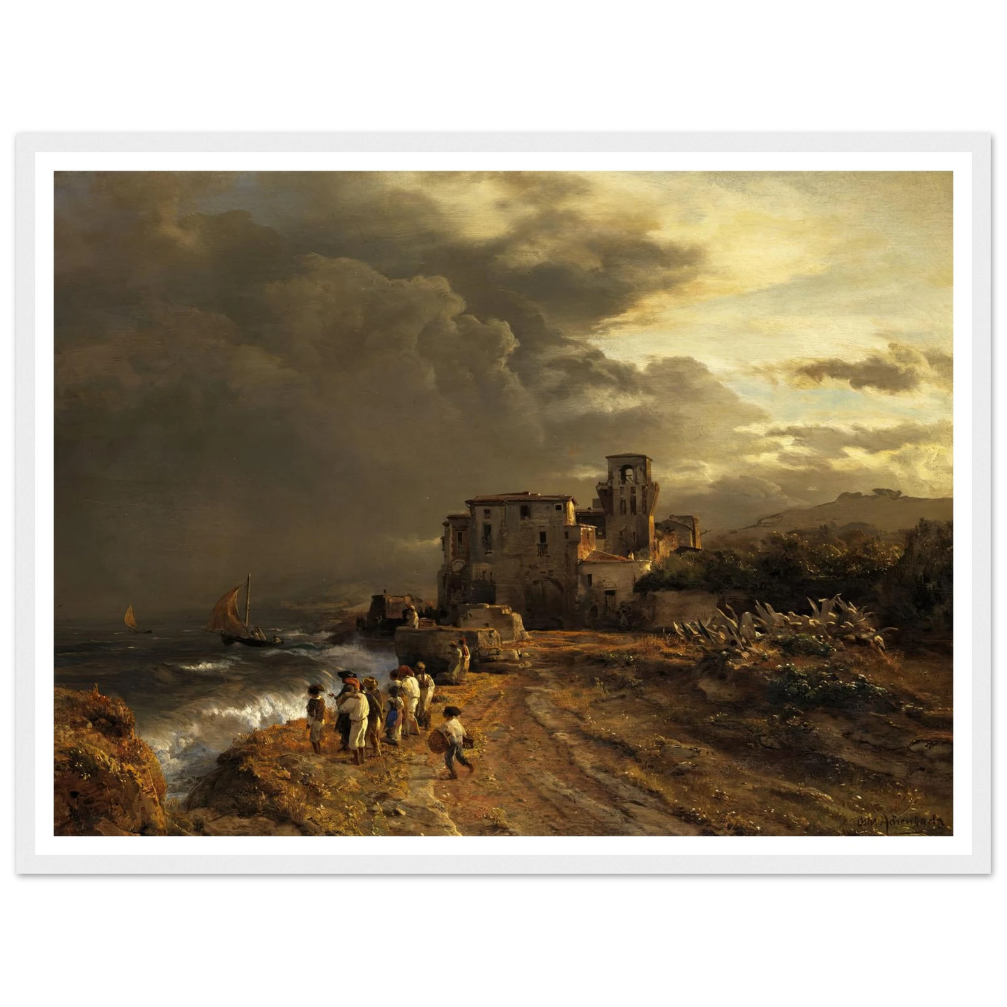 Abziehender Sturm an der italienischen Küste Art Print | Oswald Achenbach-Quipham Collections