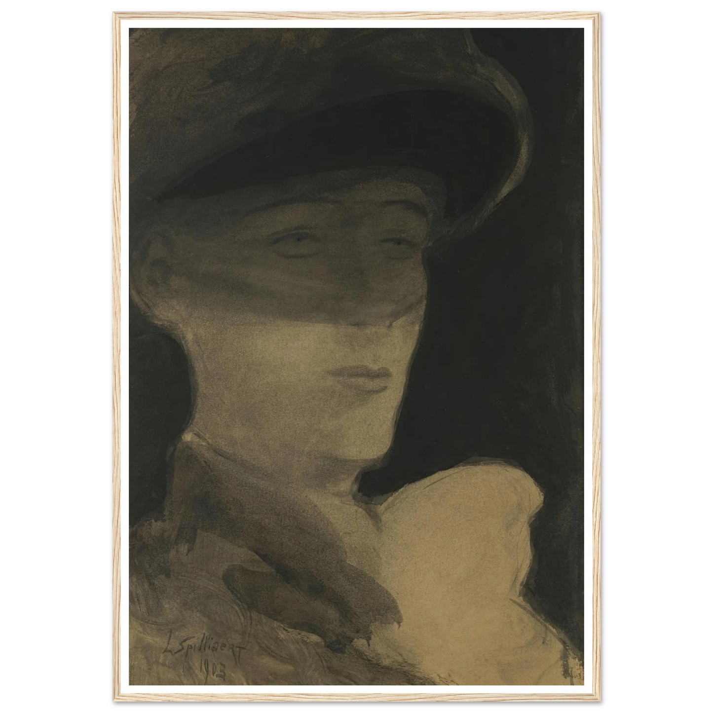 De dame met sluier (1903) Art Print | Leon Spilliaert - Framed Poster - 30x40 cm / 12x16″ - Black frame