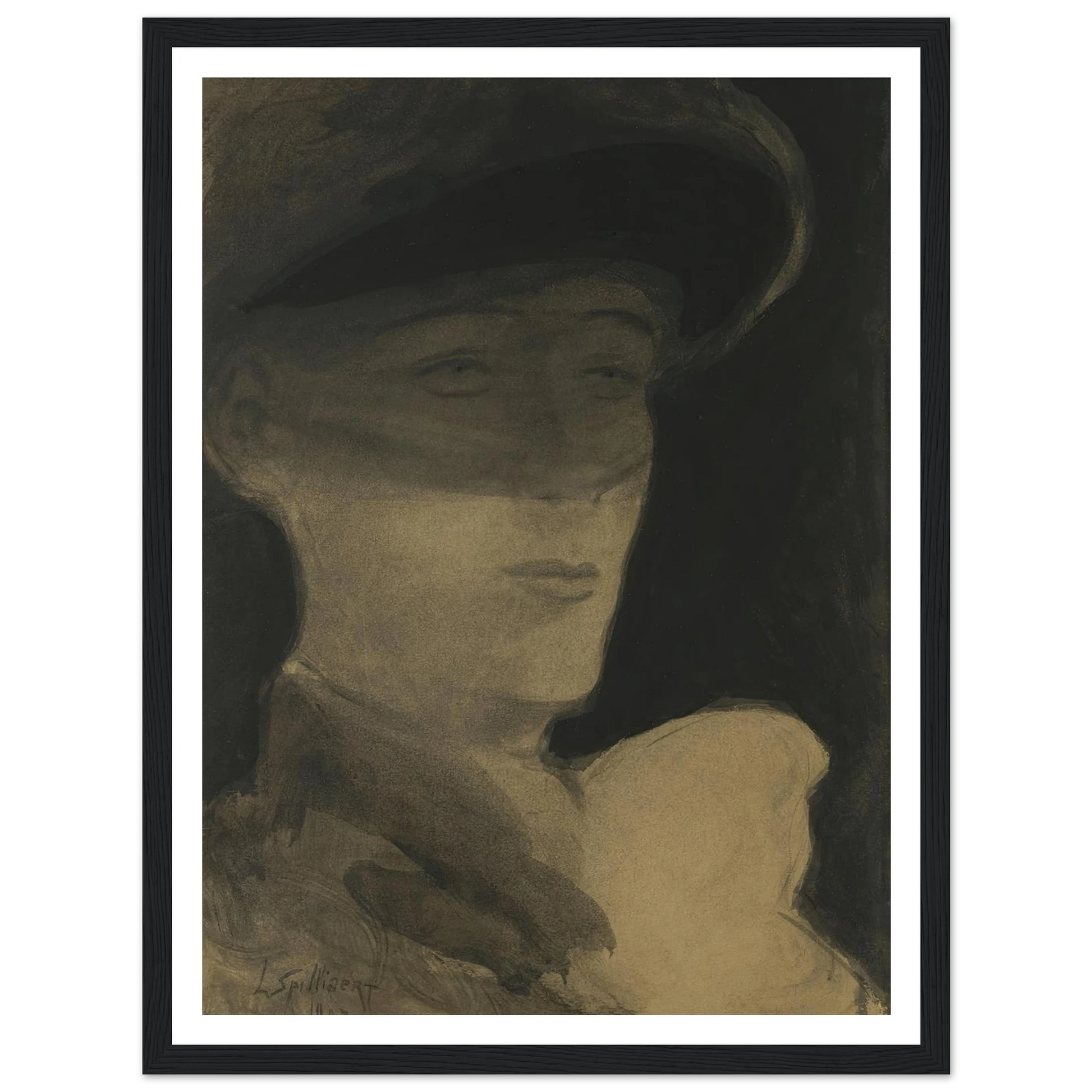 De dame met sluier (1903) Art Print | Leon Spilliaert - Framed Poster - 30x40 cm / 12x16″ - Black frame