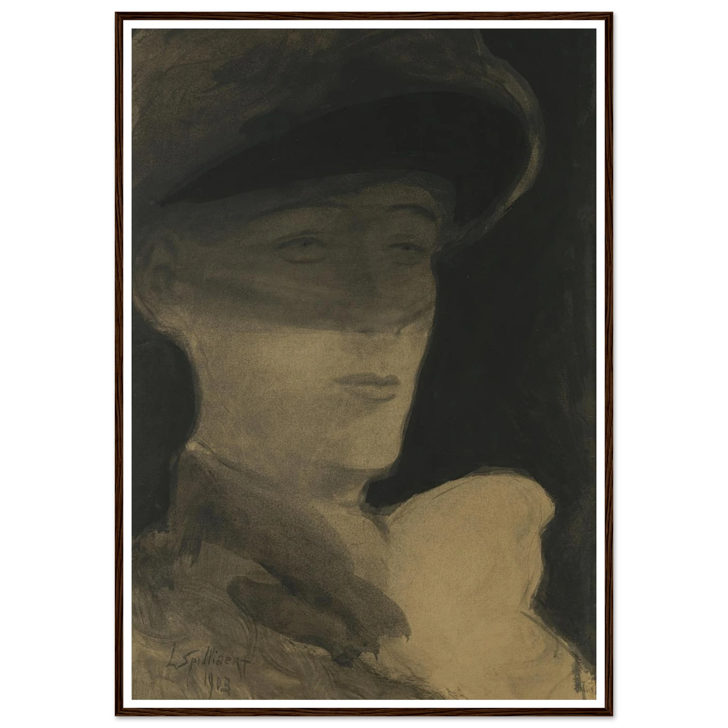 De dame met sluier (1903) Art Print | Leon Spilliaert - Framed Poster - 30x40 cm / 12x16″ - Black frame