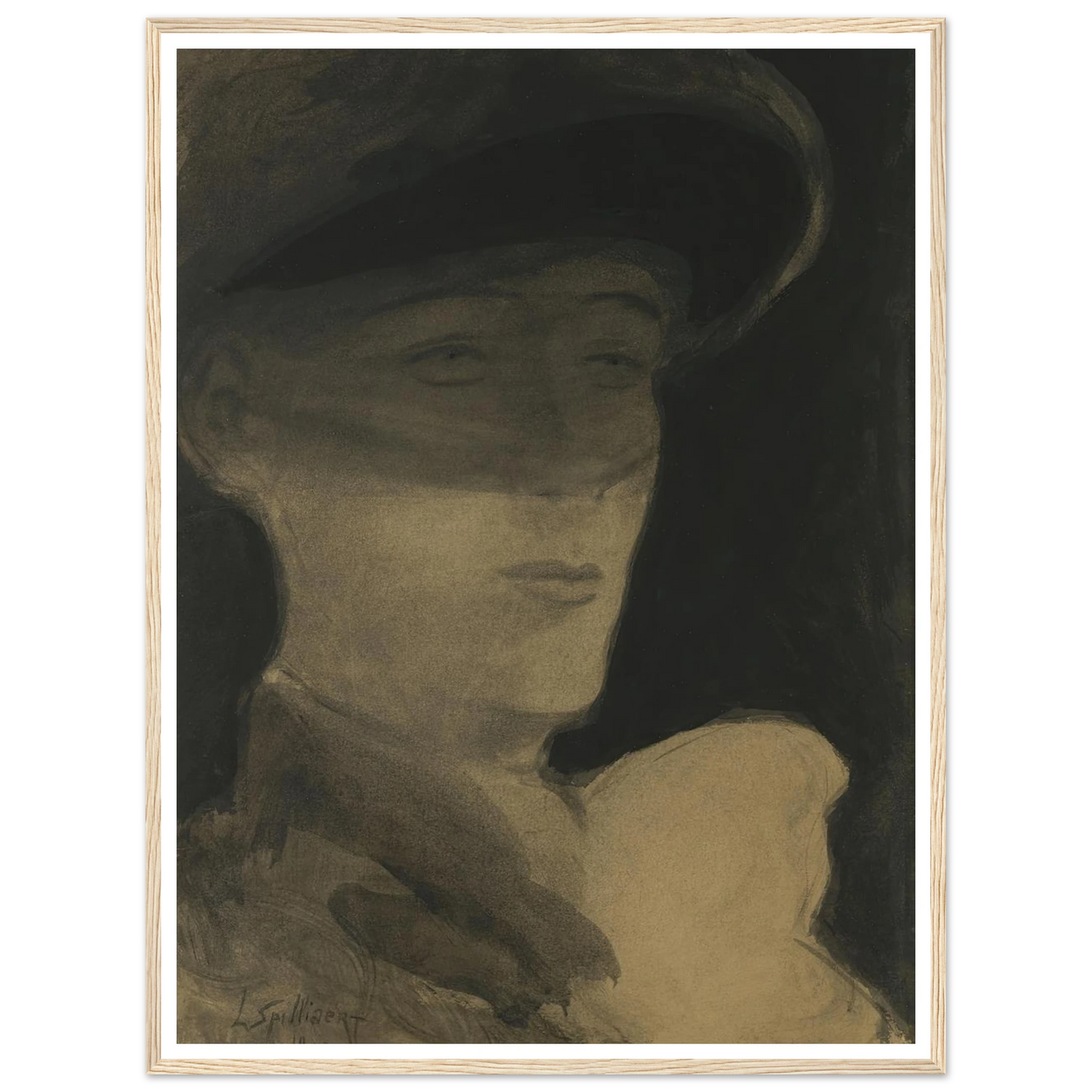 De dame met sluier (1903) Art Print | Leon Spilliaert - Framed Poster - 30x40 cm / 12x16″ - Black frame