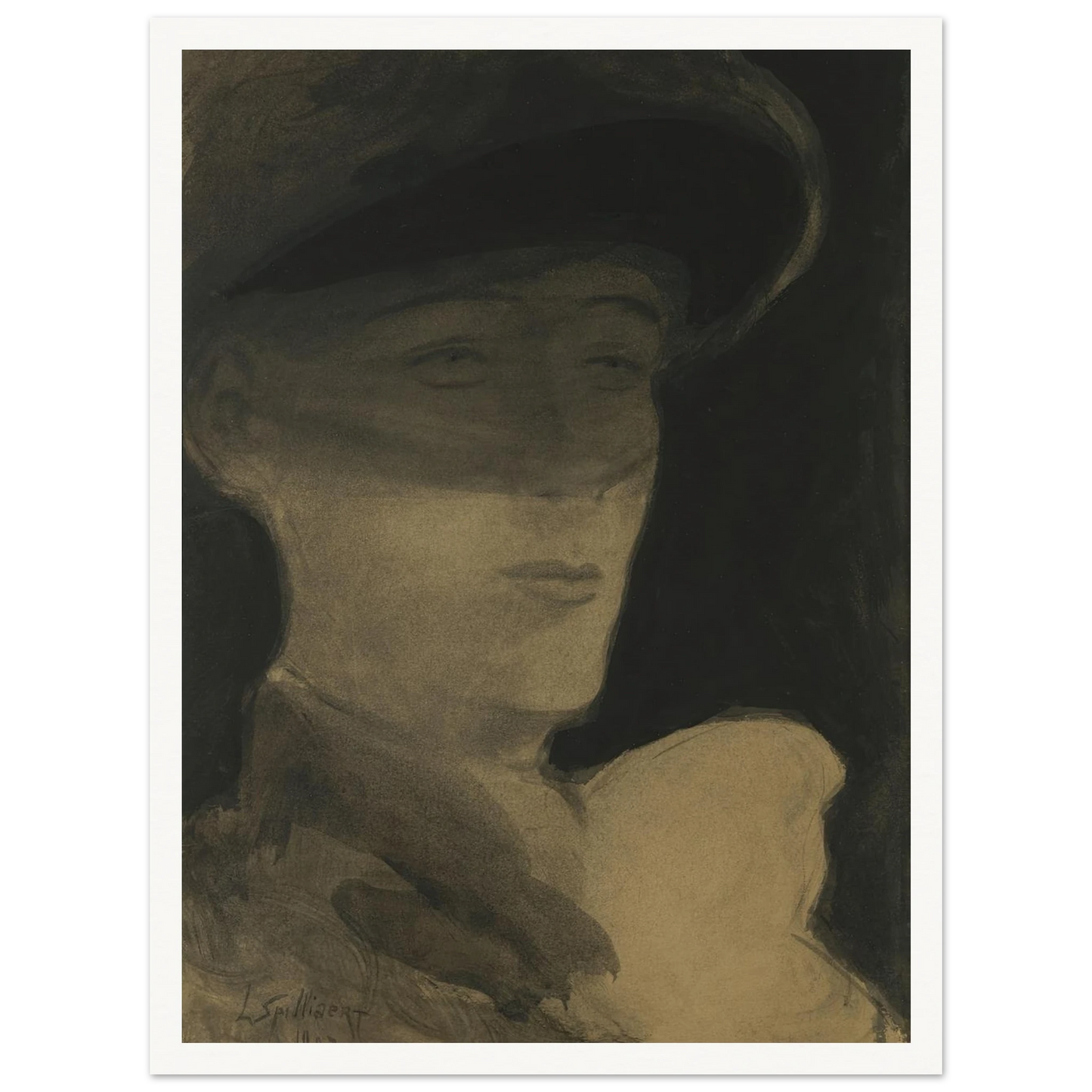 De dame met sluier (1903) Art Print | Leon Spilliaert - Framed Poster - 30x40 cm / 12x16″ - Black frame