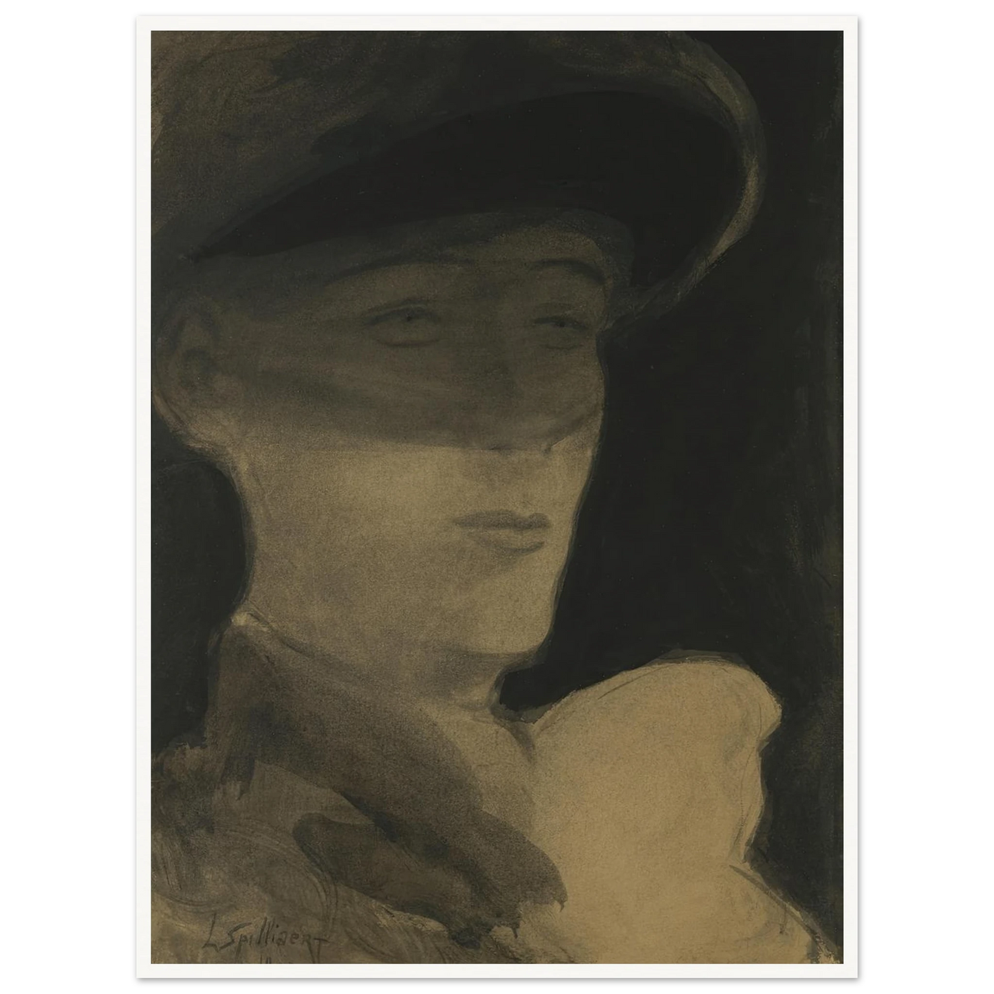 De dame met sluier (1903) Art Print | Leon Spilliaert - Framed Poster - 30x40 cm / 12x16″ - Black frame