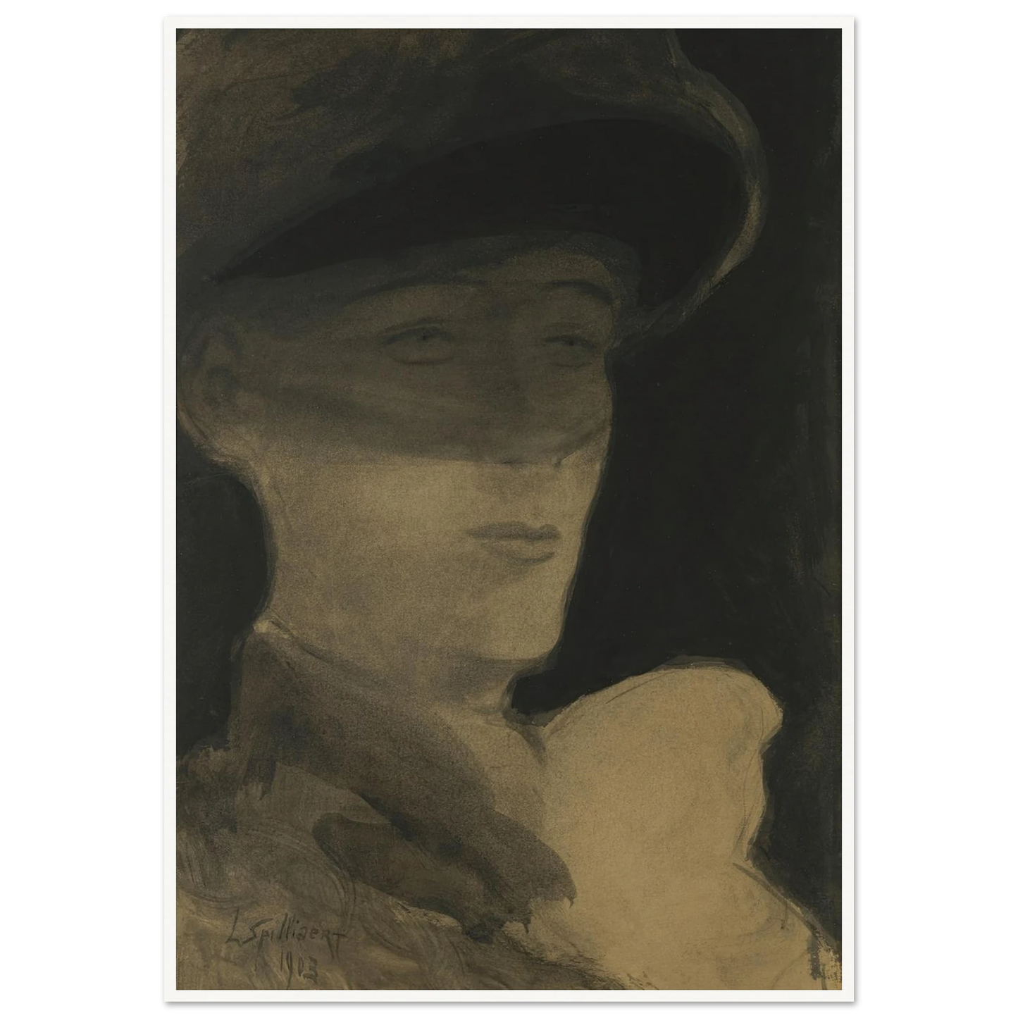 De dame met sluier (1903) Art Print | Leon Spilliaert - Framed Poster - 30x40 cm / 12x16″ - Black frame
