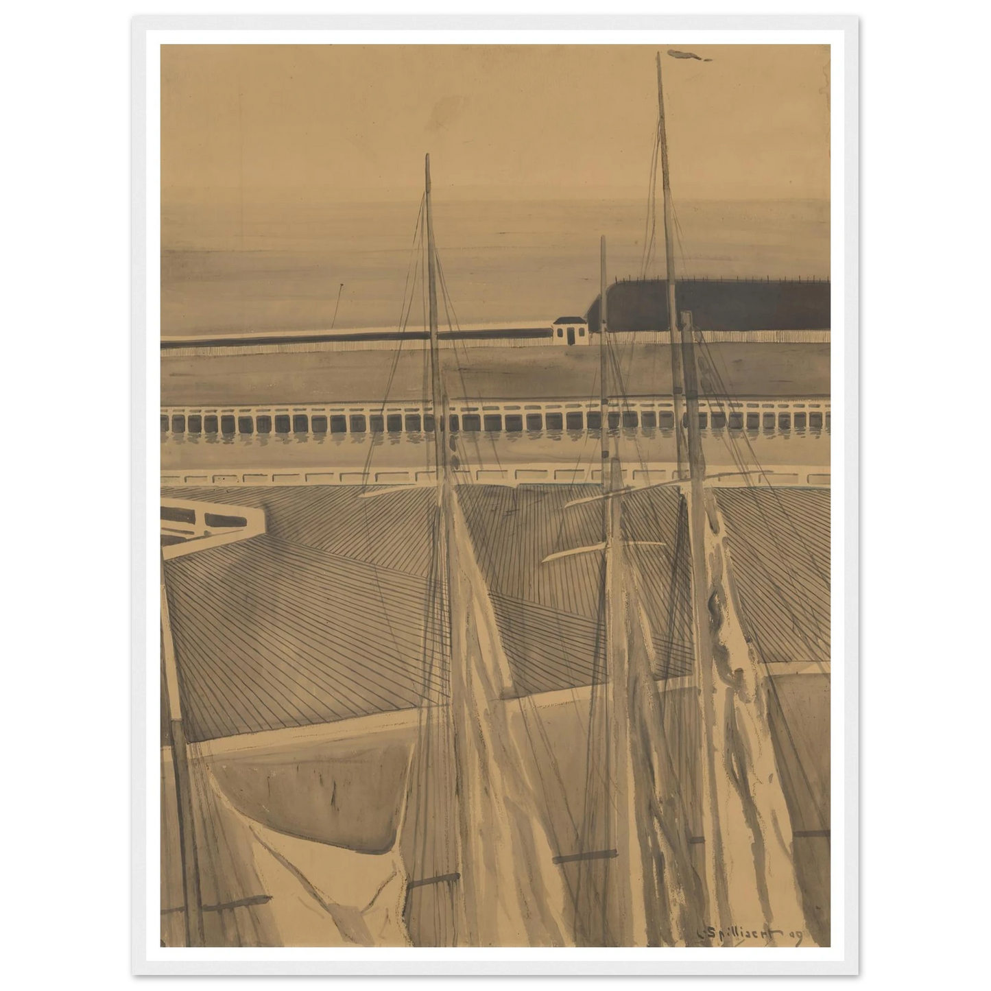 De haven te Oostende (1909) Art Print | Leon Spilliaert - Framed Poster - 30x40 cm / 12x16″ - Black frame