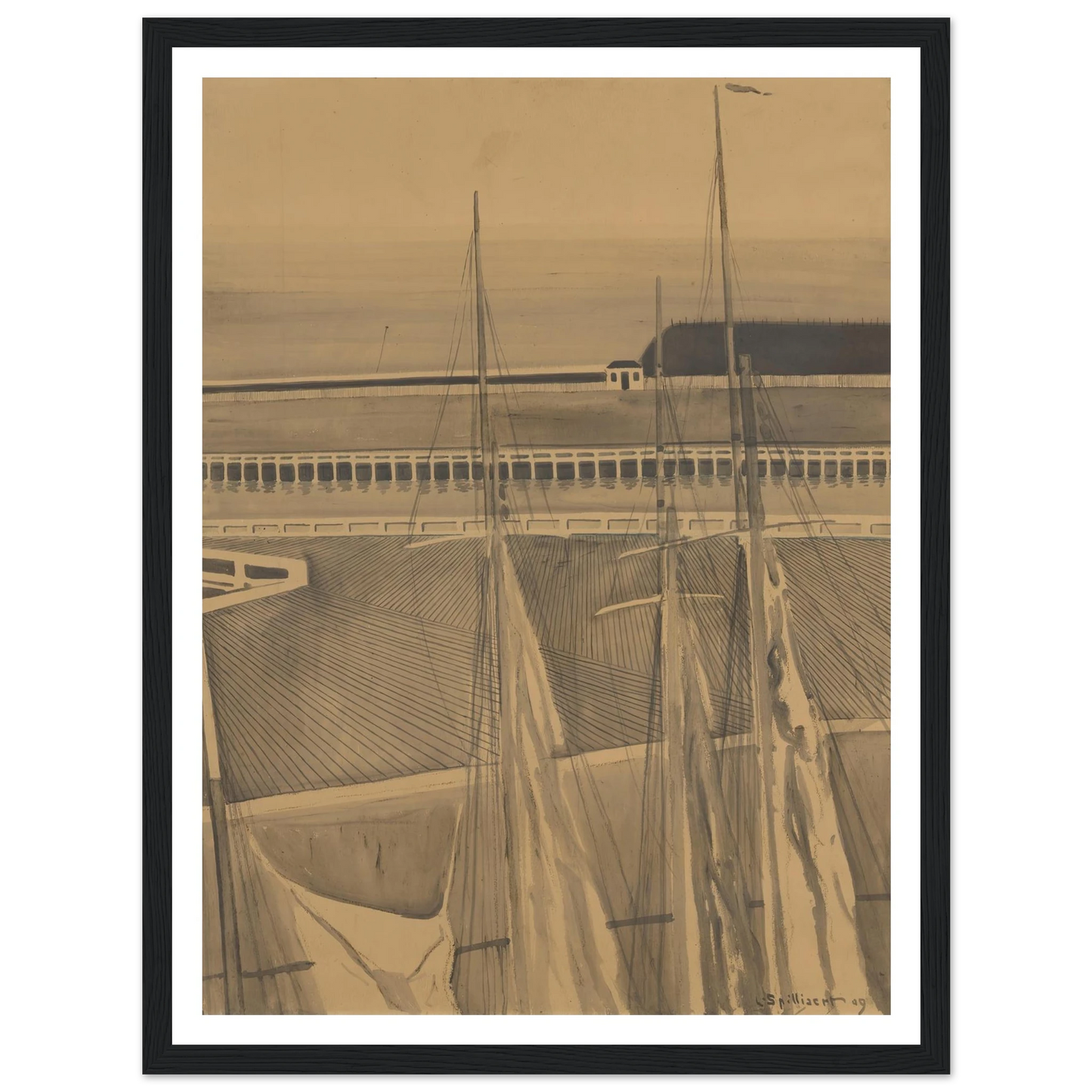 De haven te Oostende (1909) Art Print | Leon Spilliaert - Framed Poster - 30x40 cm / 12x16″ - Black frame