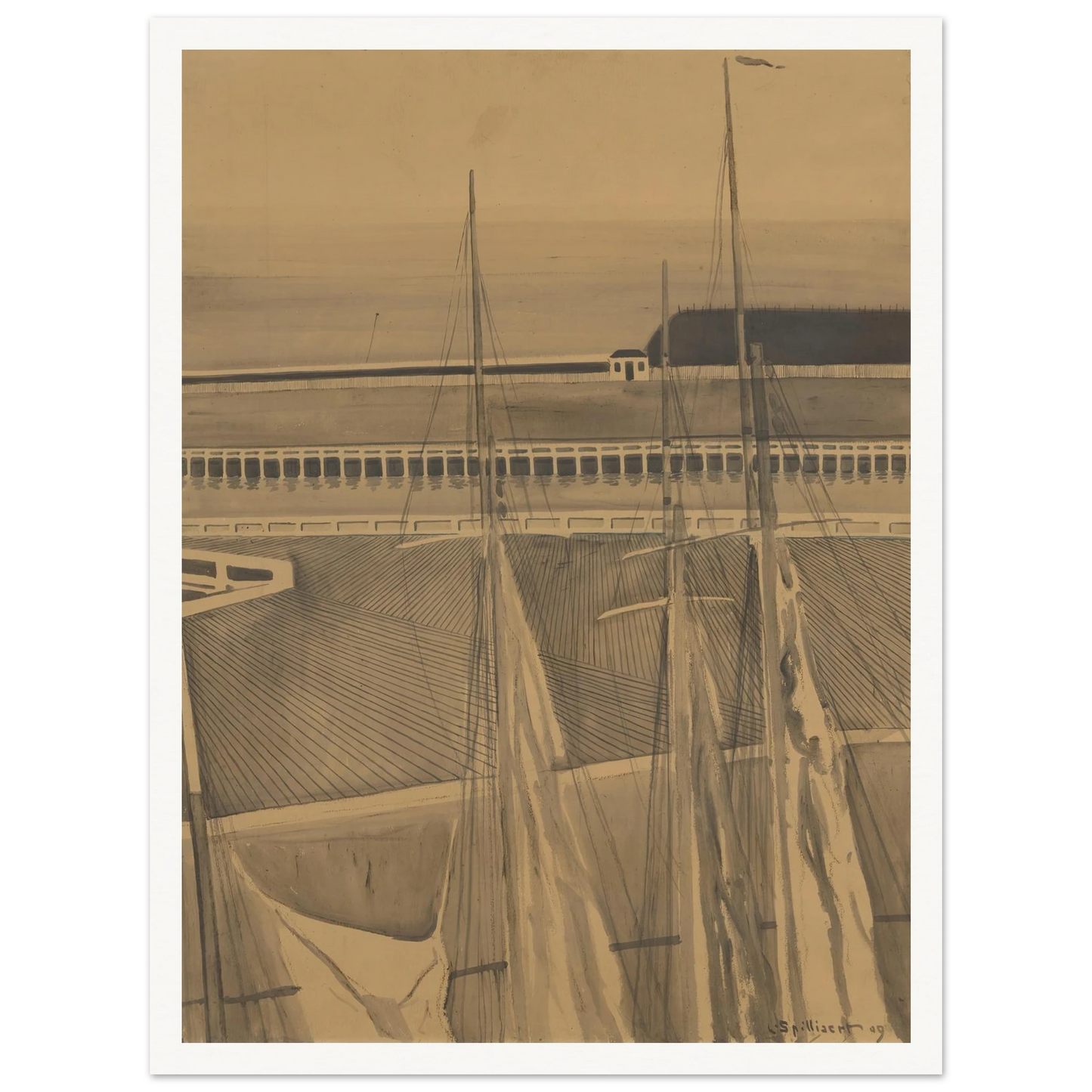 De haven te Oostende (1909) Art Print | Leon Spilliaert - Framed Poster - 30x40 cm / 12x16″ - Black frame