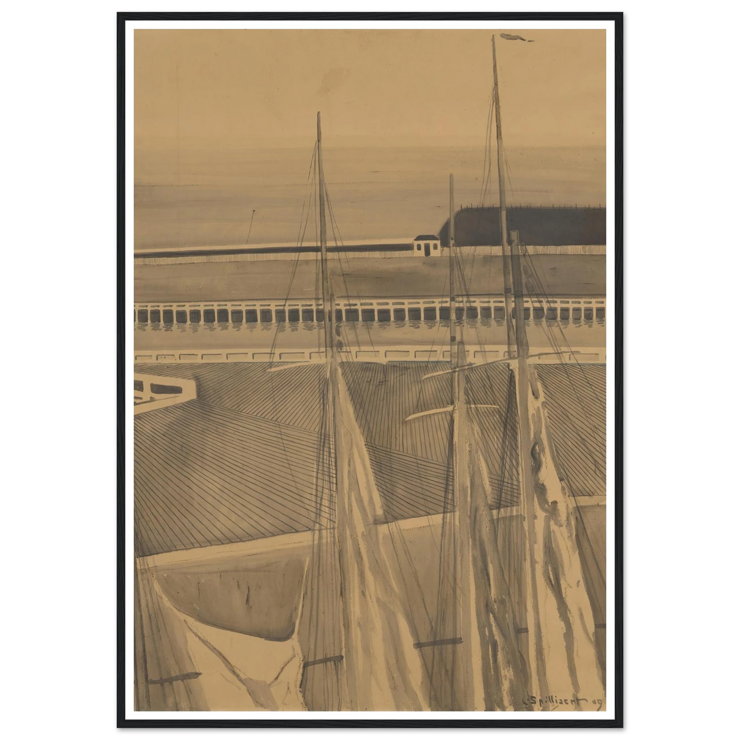 De haven te Oostende (1909) Art Print | Leon Spilliaert - Framed Poster - 30x40 cm / 12x16″ - Black frame