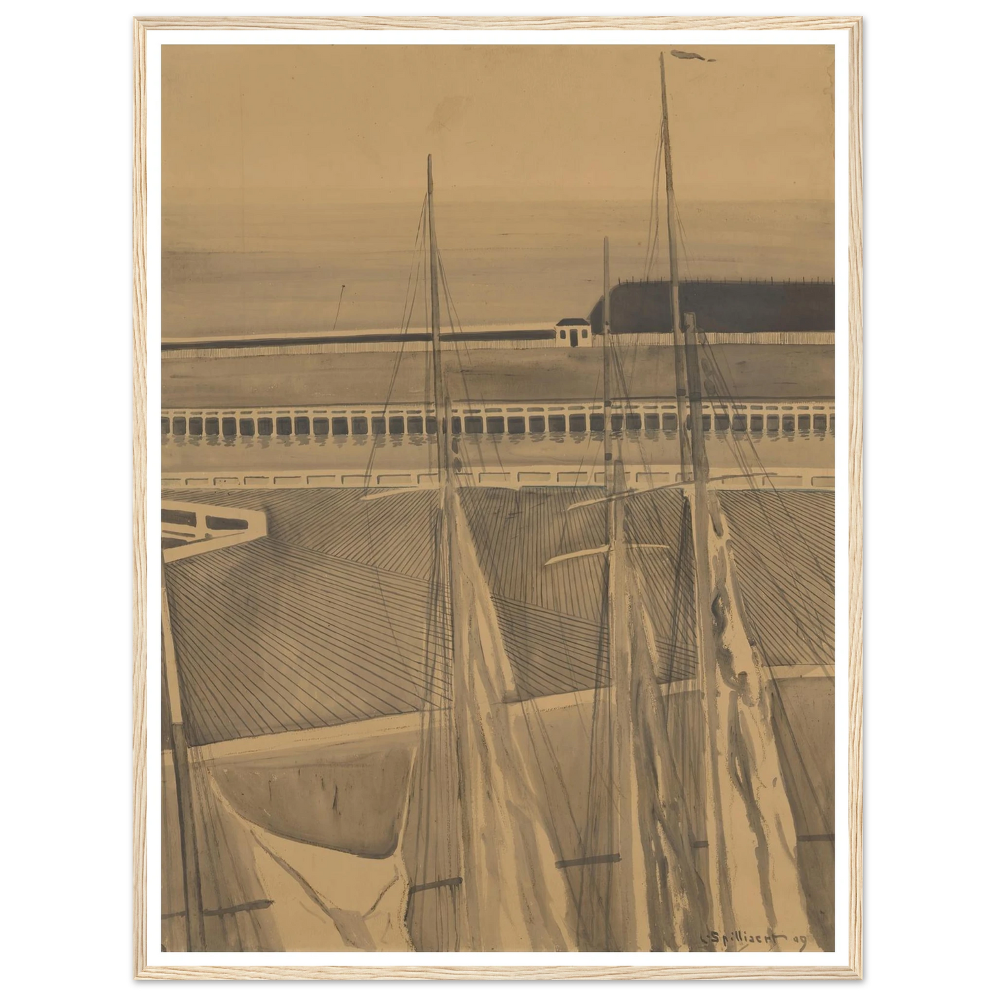 De haven te Oostende (1909) Art Print | Leon Spilliaert - Framed Poster - 30x40 cm / 12x16″ - Black frame