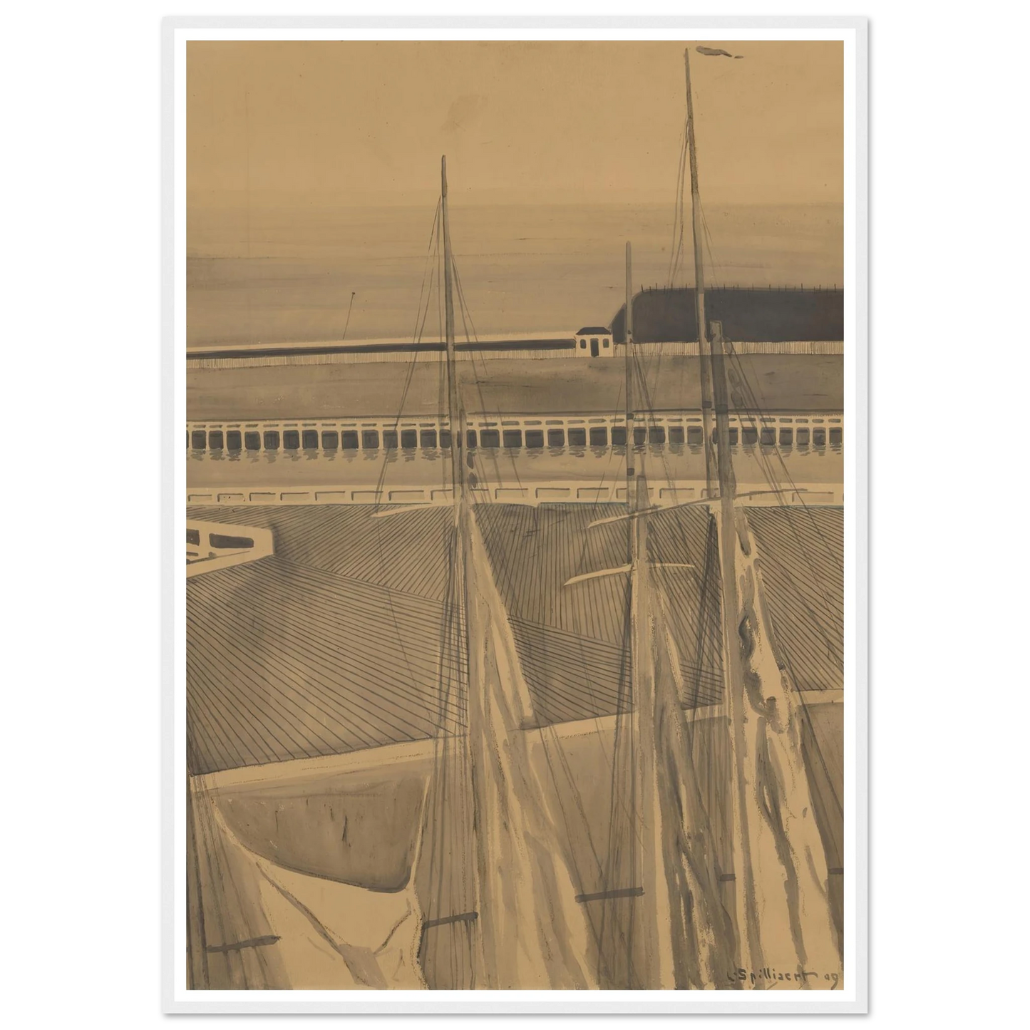 De haven te Oostende (1909) Art Print | Leon Spilliaert - Framed Poster - 30x40 cm / 12x16″ - Black frame