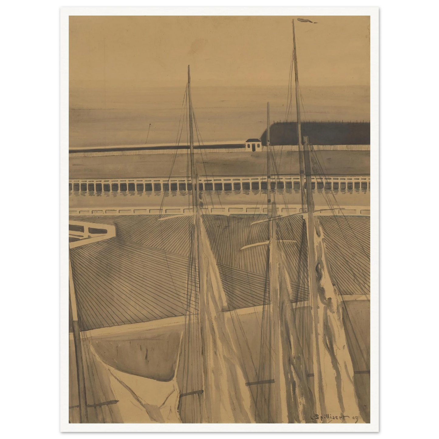 De haven te Oostende (1909) Art Print | Leon Spilliaert - Framed Poster - 30x40 cm / 12x16″ - Black frame