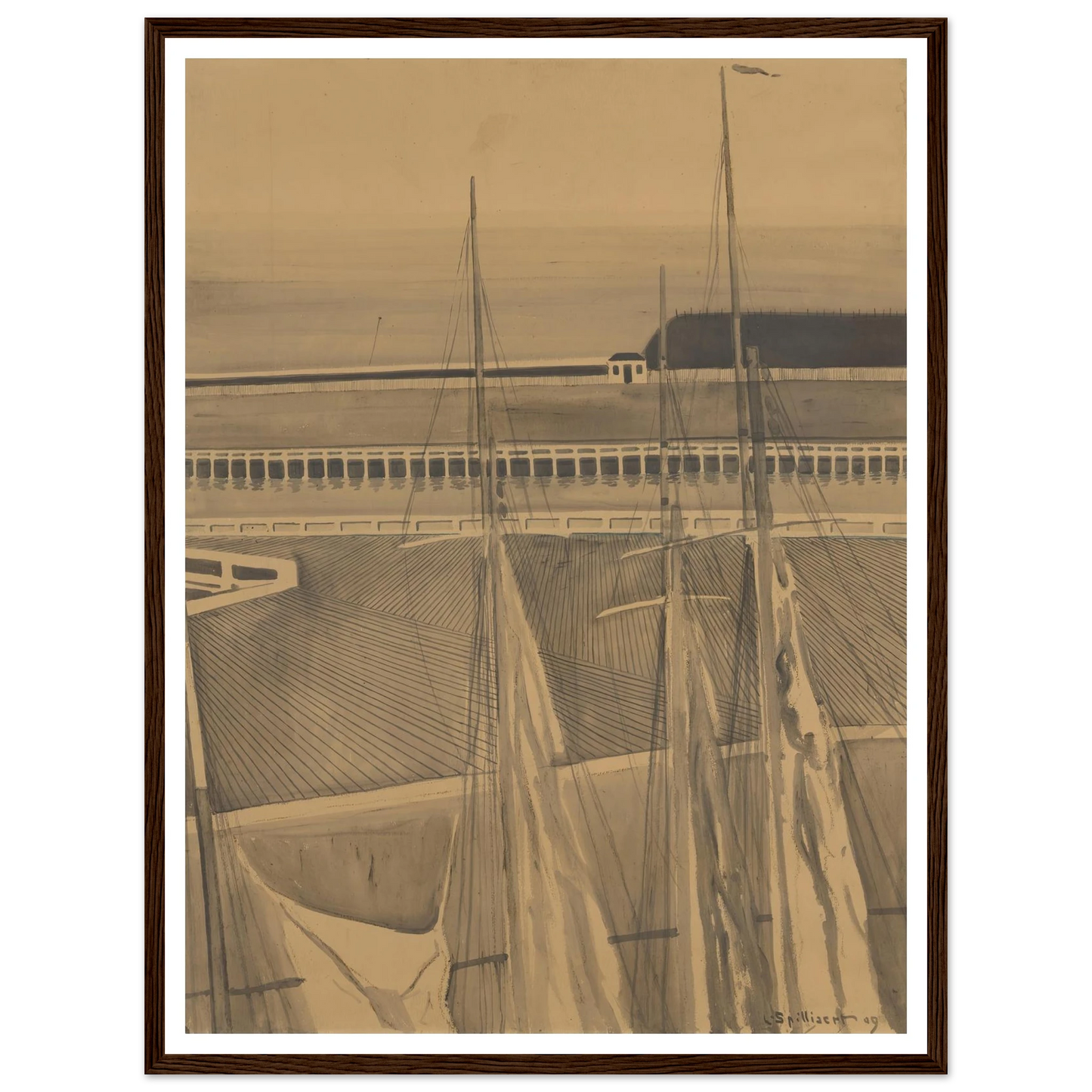 De haven te Oostende (1909) Art Print | Leon Spilliaert - Framed Poster - 30x40 cm / 12x16″ - Black frame