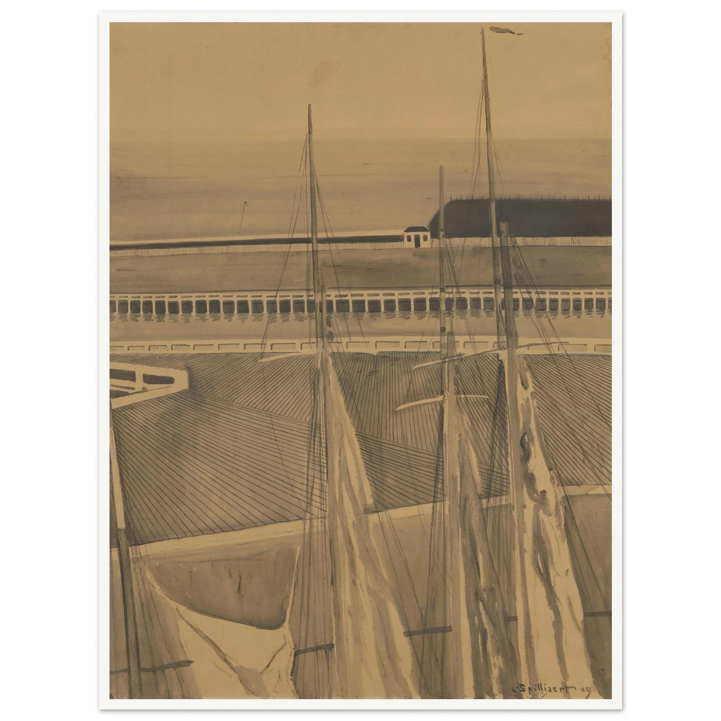 De haven te Oostende (1909) Art Print | Leon Spilliaert - Framed Poster - 30x40 cm / 12x16″ - Black frame