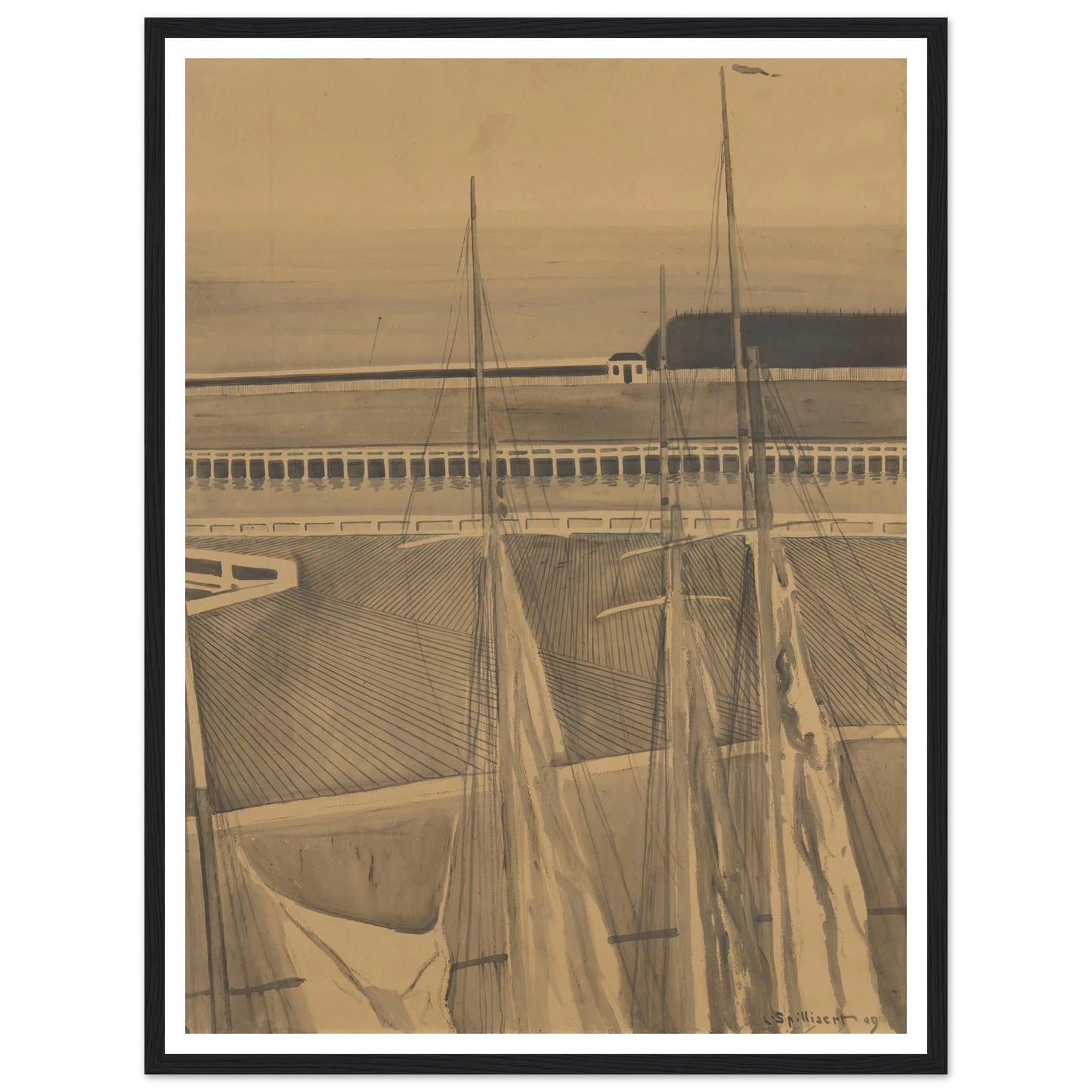 De haven te Oostende (1909) Art Print | Leon Spilliaert - Framed Poster - 30x40 cm / 12x16″ - Black frame