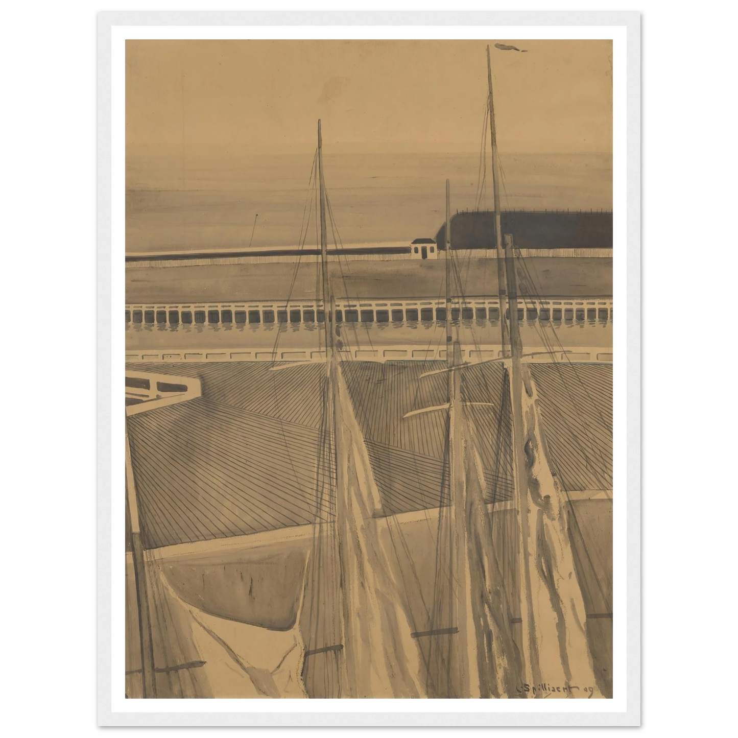 De haven te Oostende (1909) Art Print | Leon Spilliaert - Framed Poster - 30x40 cm / 12x16″ - Black frame