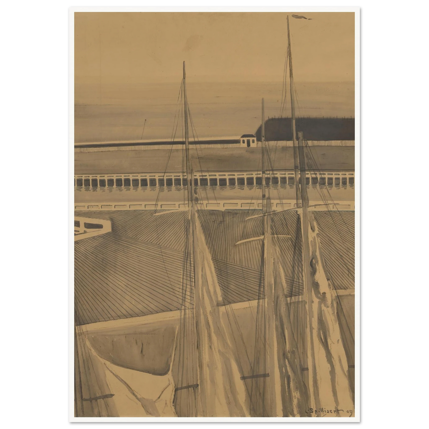 De haven te Oostende (1909) Art Print | Leon Spilliaert - Framed Poster - 30x40 cm / 12x16″ - Black frame