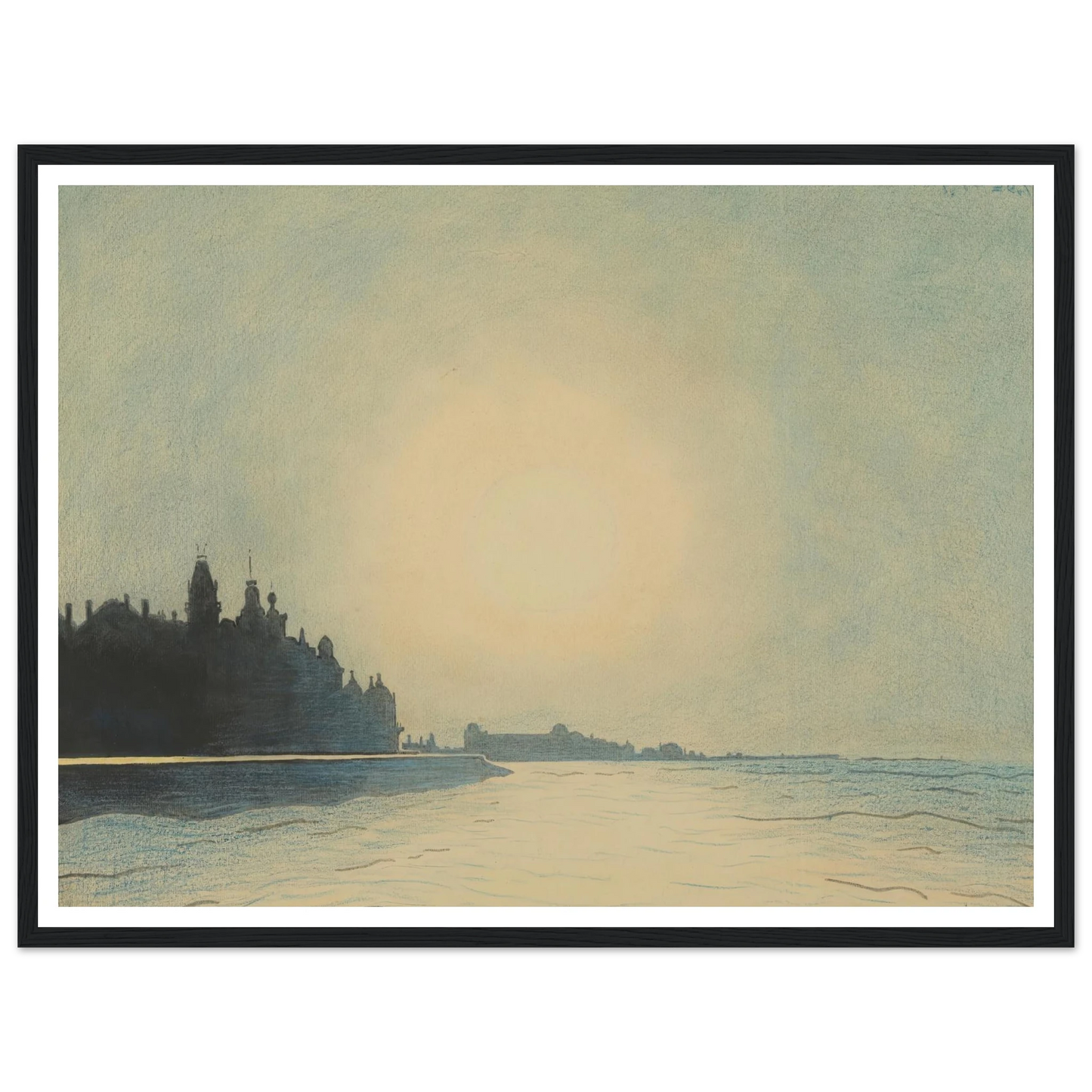 De zeedijk te Oostende van op het staketsel gezien (1910) Art Print | Leon Spilliaert - Framed Poster - 30x40 cm / 12x16″ - Black frame