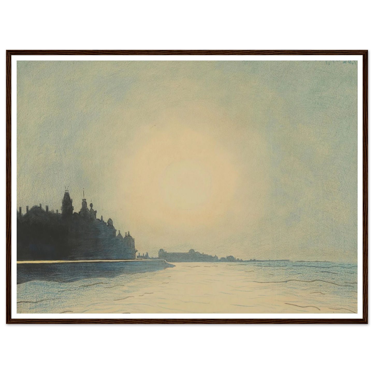 De zeedijk te Oostende van op het staketsel gezien (1910) Art Print | Leon Spilliaert - Framed Poster - 30x40 cm / 12x16″ - Black frame