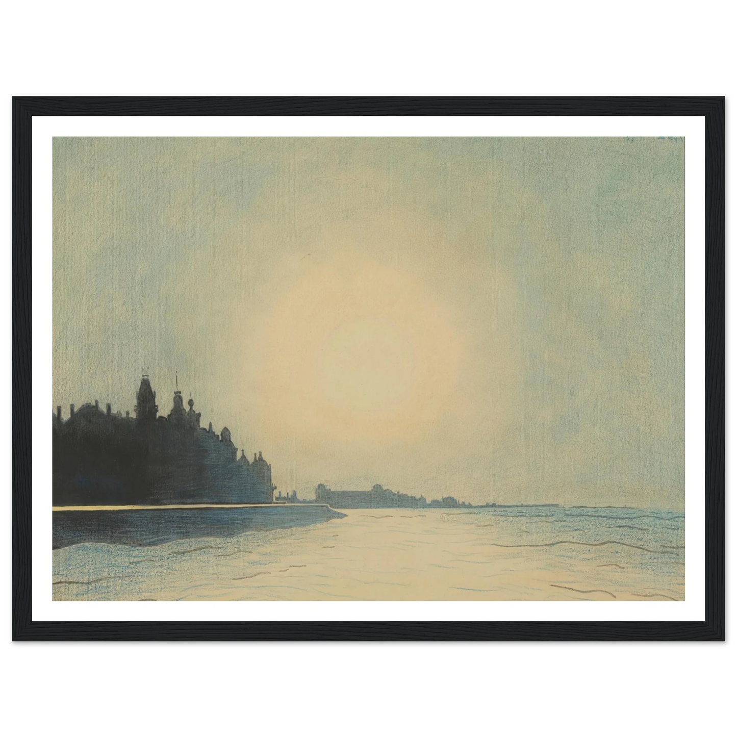 De zeedijk te Oostende van op het staketsel gezien (1910) Art Print | Leon Spilliaert - Framed Poster - 30x40 cm / 12x16″ - Black frame