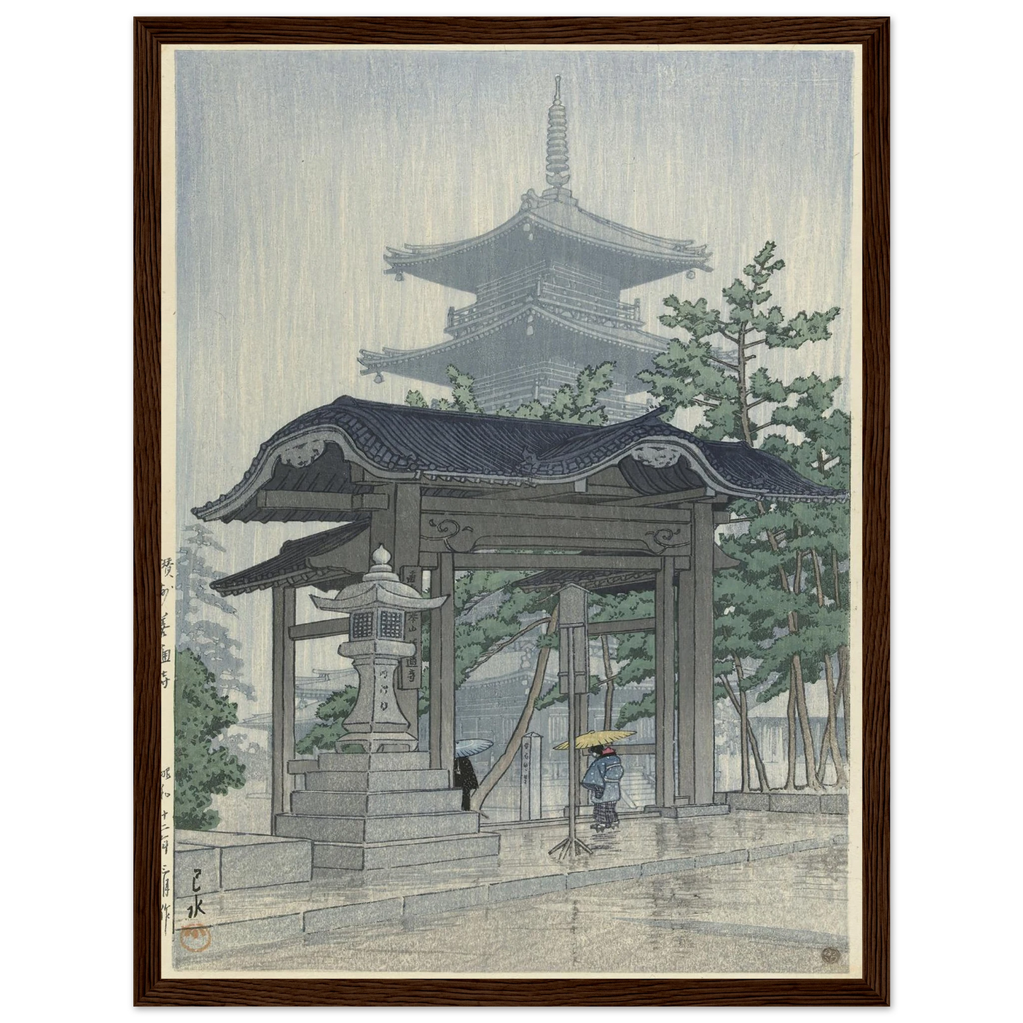 De Zensetsu tempel in Sanshu (1937-03) Art Print | Kawase Hasui - Framed Poster - 30x40 cm / 12x16″ - Black frame