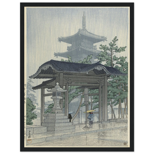 De Zensetsu tempel in Sanshu (1937-03) Art Print | Kawase Hasui - Framed Poster - 30x40 cm / 12x16″ - Black frame