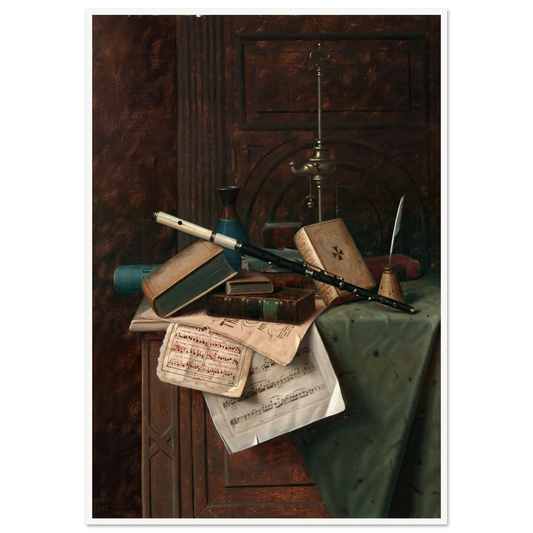 Still Life with Flute, Vase and Roman Lamp (1885) Art Print | William Michael Harnett-Quipham Collections
