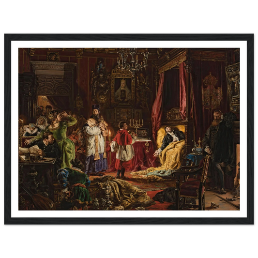 Death of Sigismund Augustus in Knyszyn in 1572 (1886) Art Print | Jan Matejko - Framed Poster - 30x40 cm / 12x16″ - Black frame