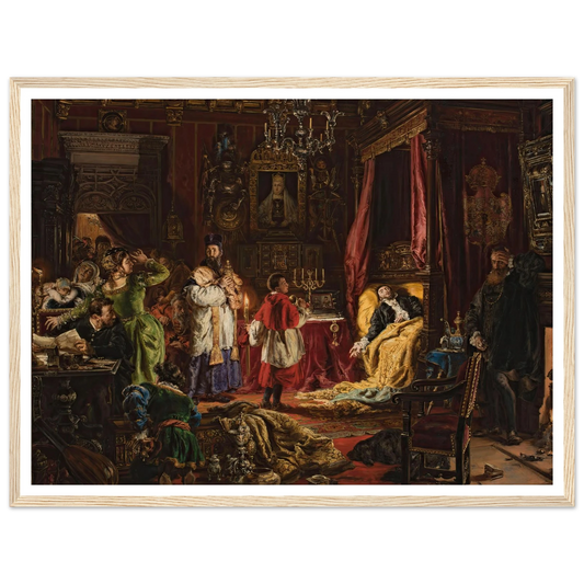 Death of Sigismund Augustus in Knyszyn in 1572 (1886) Art Print | Jan Matejko - Framed Poster - 30x40 cm / 12x16″ - Black frame