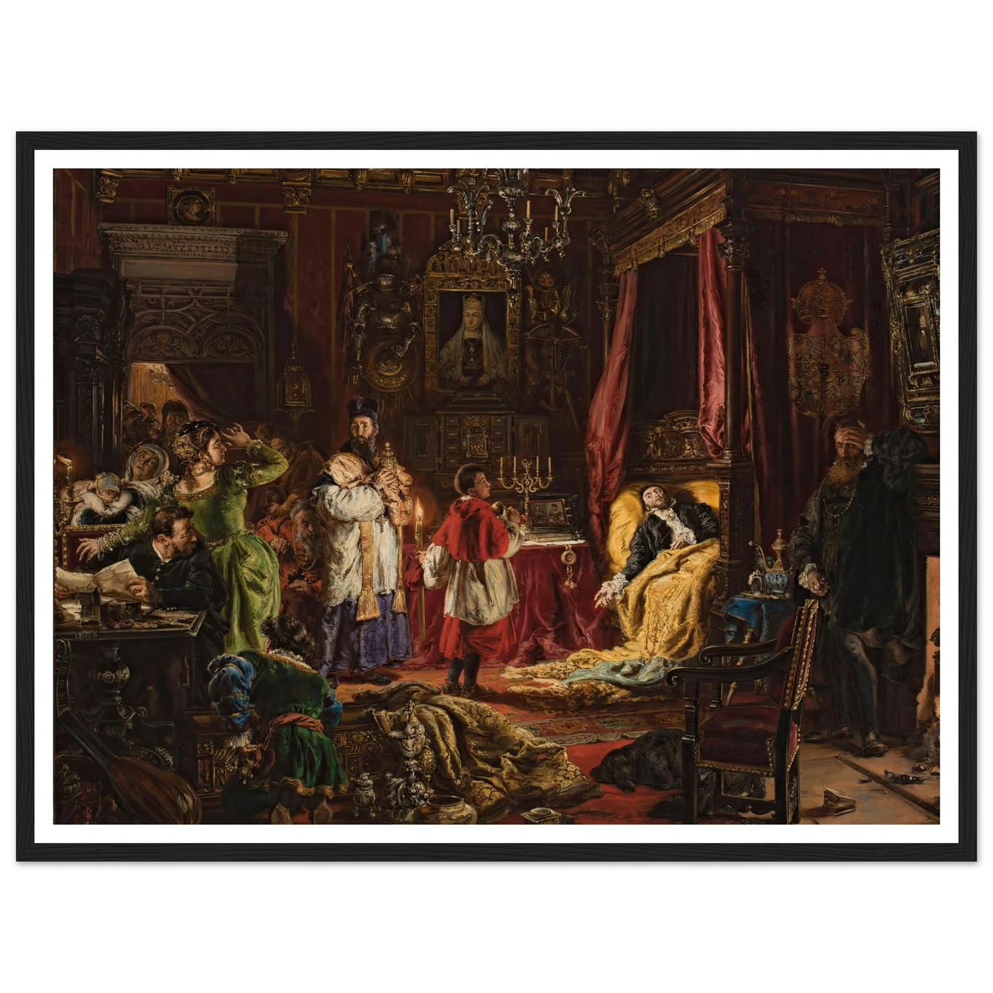 Death of Sigismund Augustus in Knyszyn in 1572 (1886) Art Print | Jan Matejko - Framed Poster - 30x40 cm / 12x16″ - Black frame