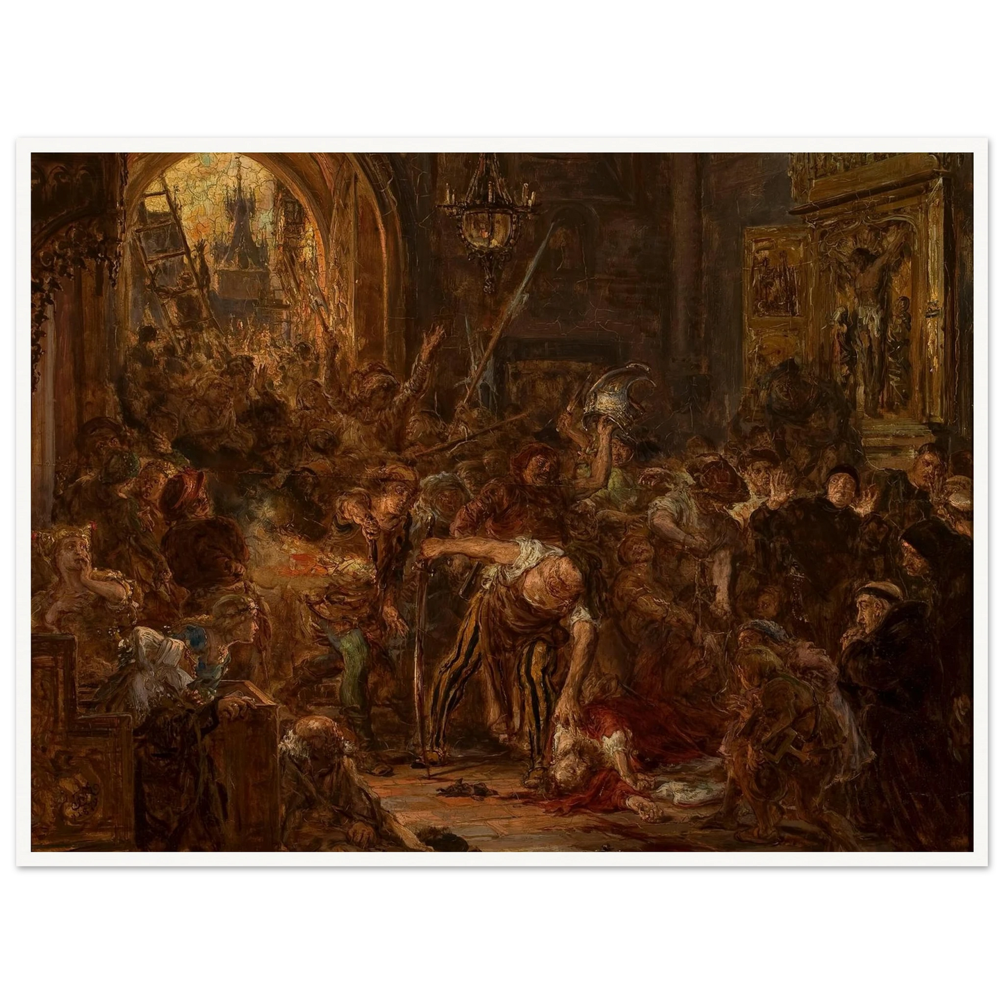 Death of Tęczyński in the Franciscan church (1879) Art Print | Jan Matejko - Framed Poster - 30x40 cm / 12x16″ - Black frame