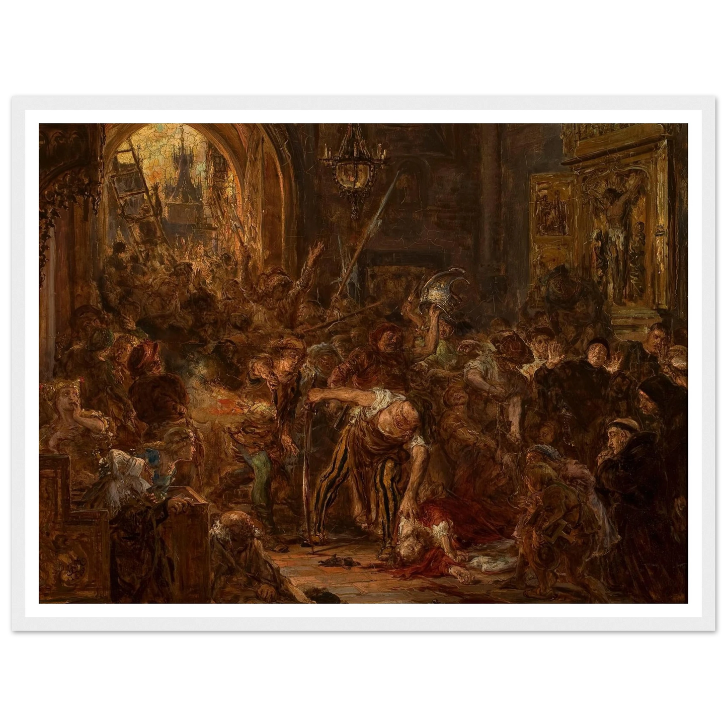 Death of Tęczyński in the Franciscan church (1879) Art Print | Jan Matejko - Framed Poster - 30x40 cm / 12x16″ - Black frame